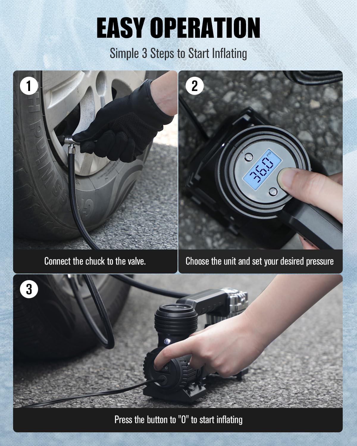 Avid Power Tire Inflator Portable Air Compressor, 30L/M Fast Inflation, Auto Tire Inflator with Gauge, Portable Air Pump for Car Tires & Many inflatables, Compact Air Compressor