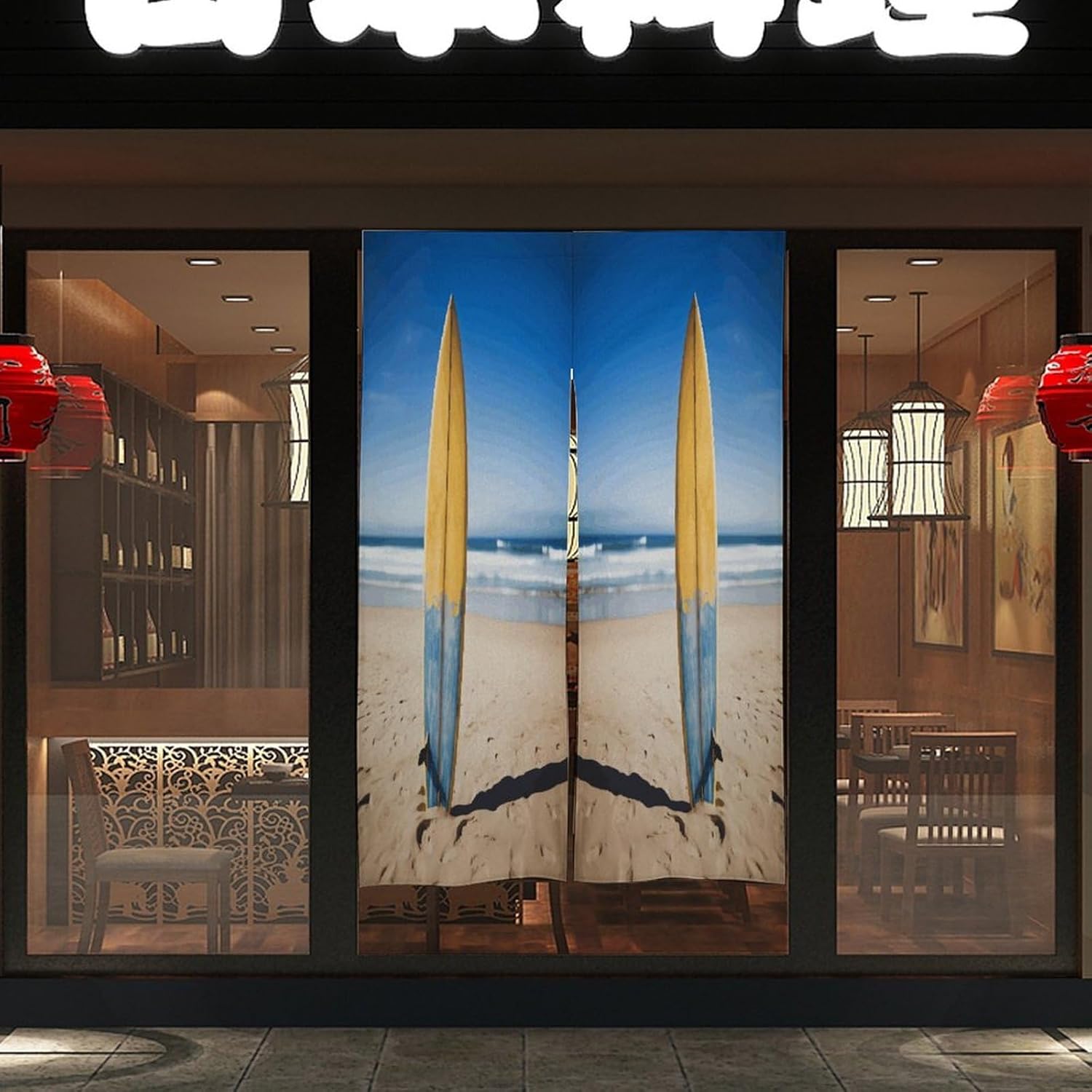 Beach Surfboard Door Curtain Printed Doorway Noren Japanese Style Doorway Room Divider Curtains for Privacy Partition Divider Kitchen Home Decorations Wall Hanging