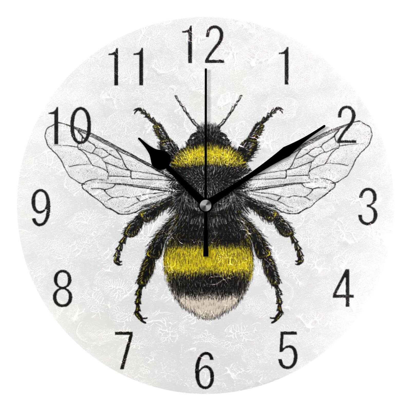 Yellow Bee Wall Clock Silent Battery Operated Clock 9.84 Inch for Home Office School