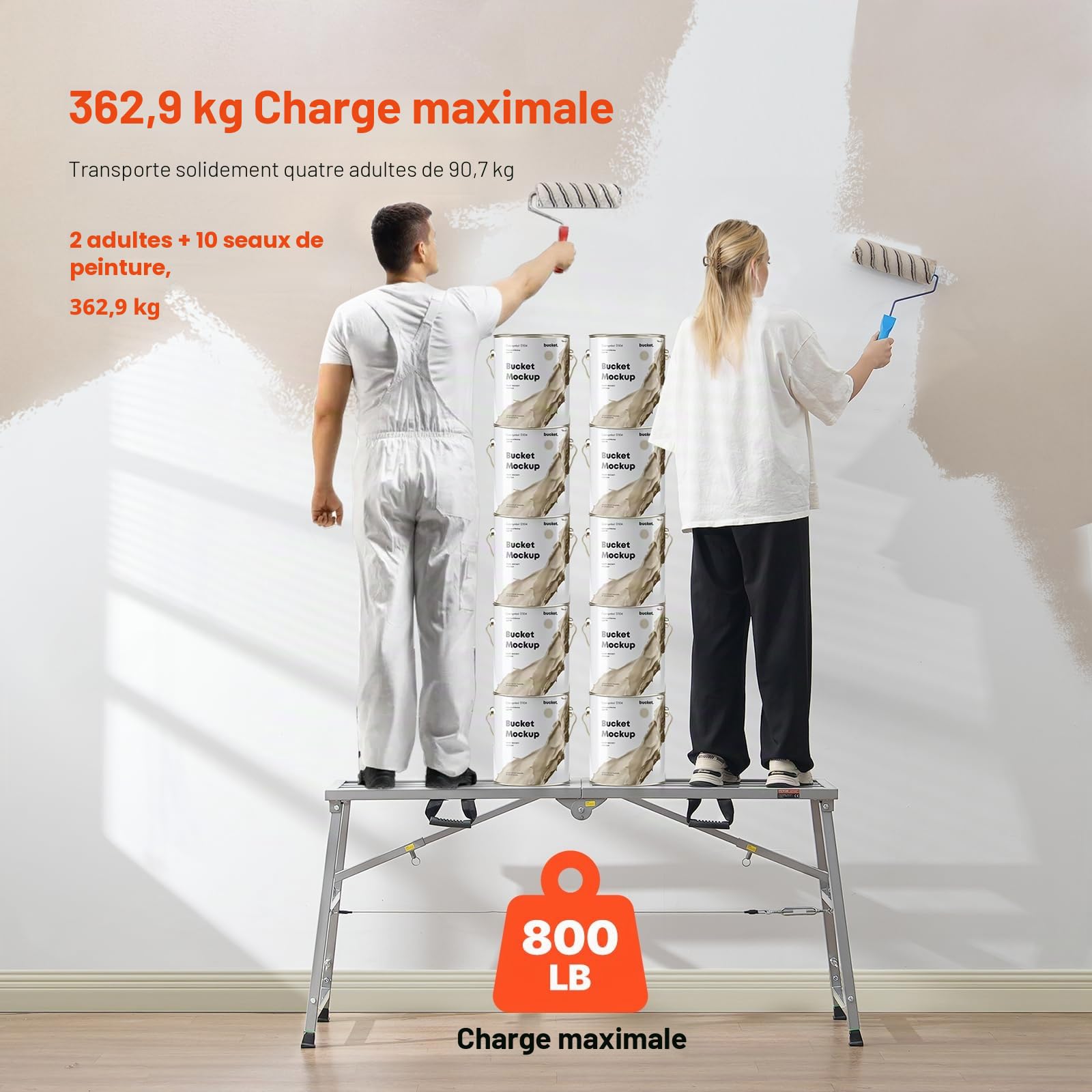 VEVOR Plateforme de Travail Échafaudage Pliant Portable 700/850/1000/1150 mm Acier Allié, Capacité de Charge 360 kg, Pieds Antidérapants, Tabouret de Peinture pour Cloisons Sèches, Nettoyage, Lavage