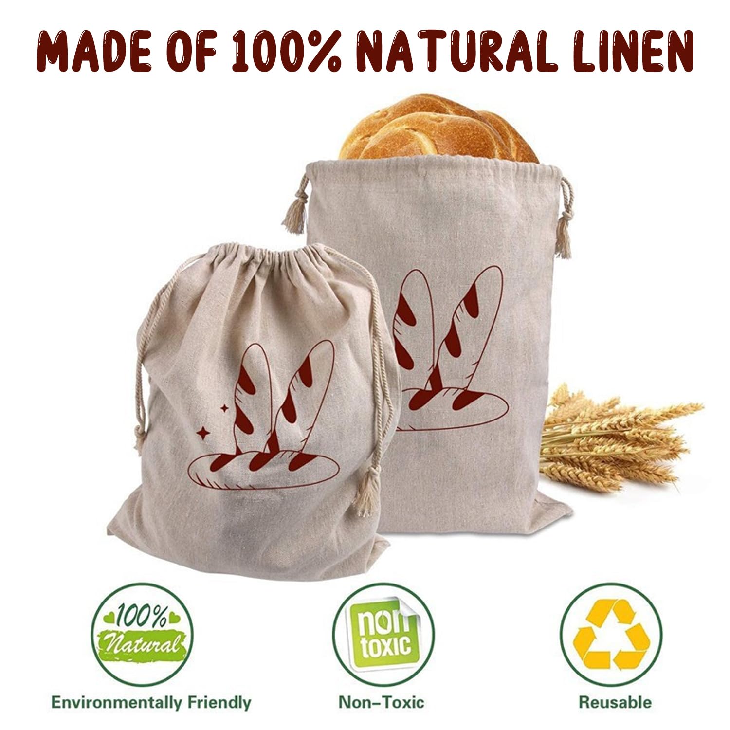 Reusable Bread Bags 2 Pack Eco-Friendly Loaf Bags for Homemade Bread Storage, 38x28 cm - Image 3