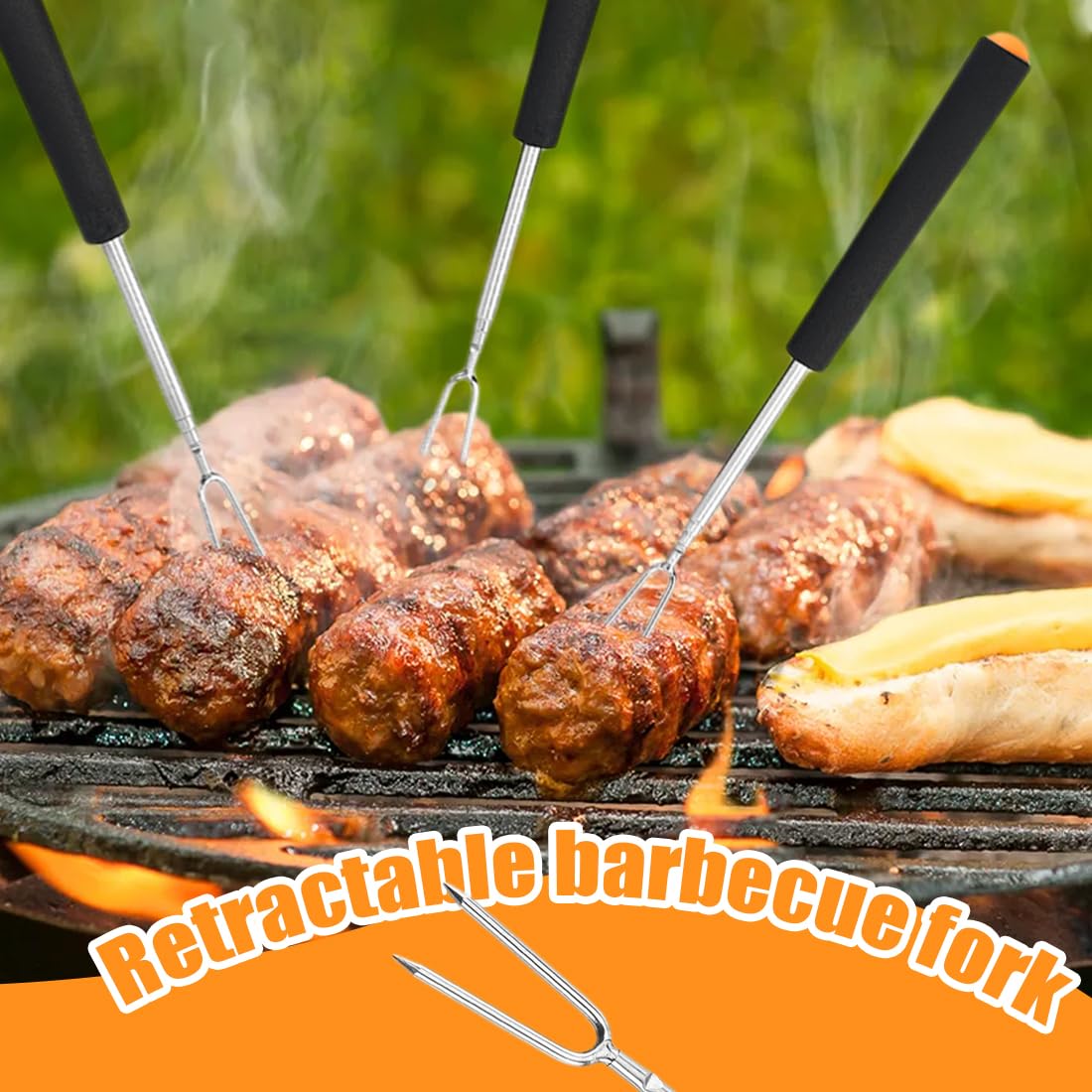 6 Pezzi Spiedini Telescopici per Marshmallow, Bastoncini per Arrostire, Forchettone Barbecue Spiedini Acciaio Espandibile con Manici Isolati, Forchette Tostare per Campeggio Falò (estendibile)