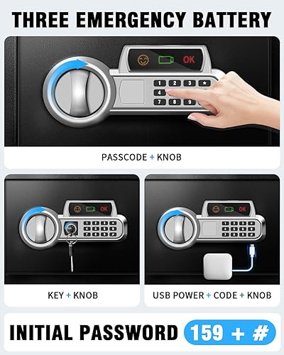 Miniatura 4 de Caja fuerte de 1.5 pies cúbicos, seguridad de acero con bolsa ignífuga y teclado electrónico digital, caja de bloqueo de seguridad, luz sensor,