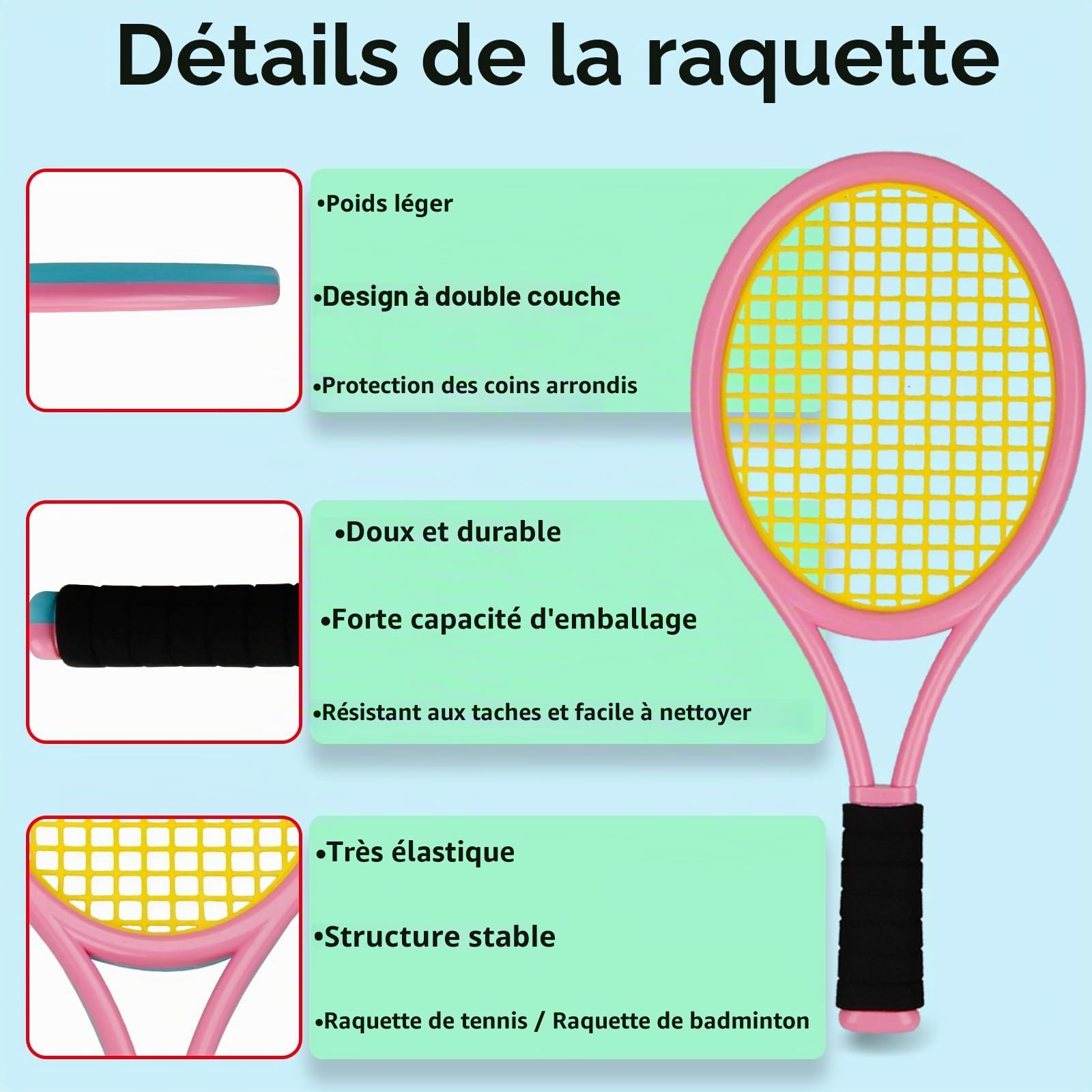 Ensemble de raquettes de tennis pour enfants 17 pouces avec balles en mousse souple et sac de transport