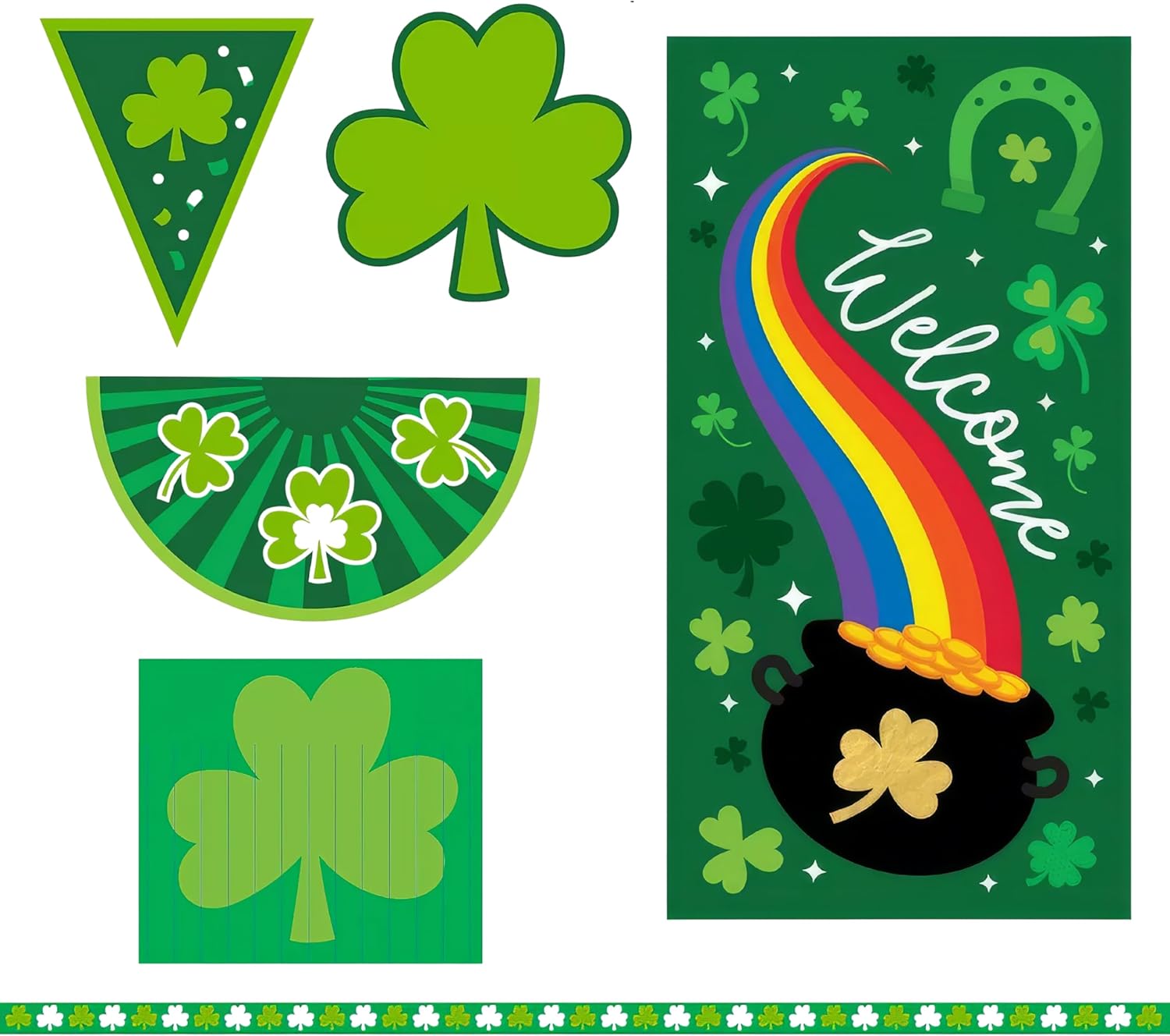 Delightful Green St. Pat's Ultimate Outdoor Decorating Kit - 30 ft. (1 Set) - Eye-Catching Decor, Durable Plastic Set - Great for St Patrick's Day