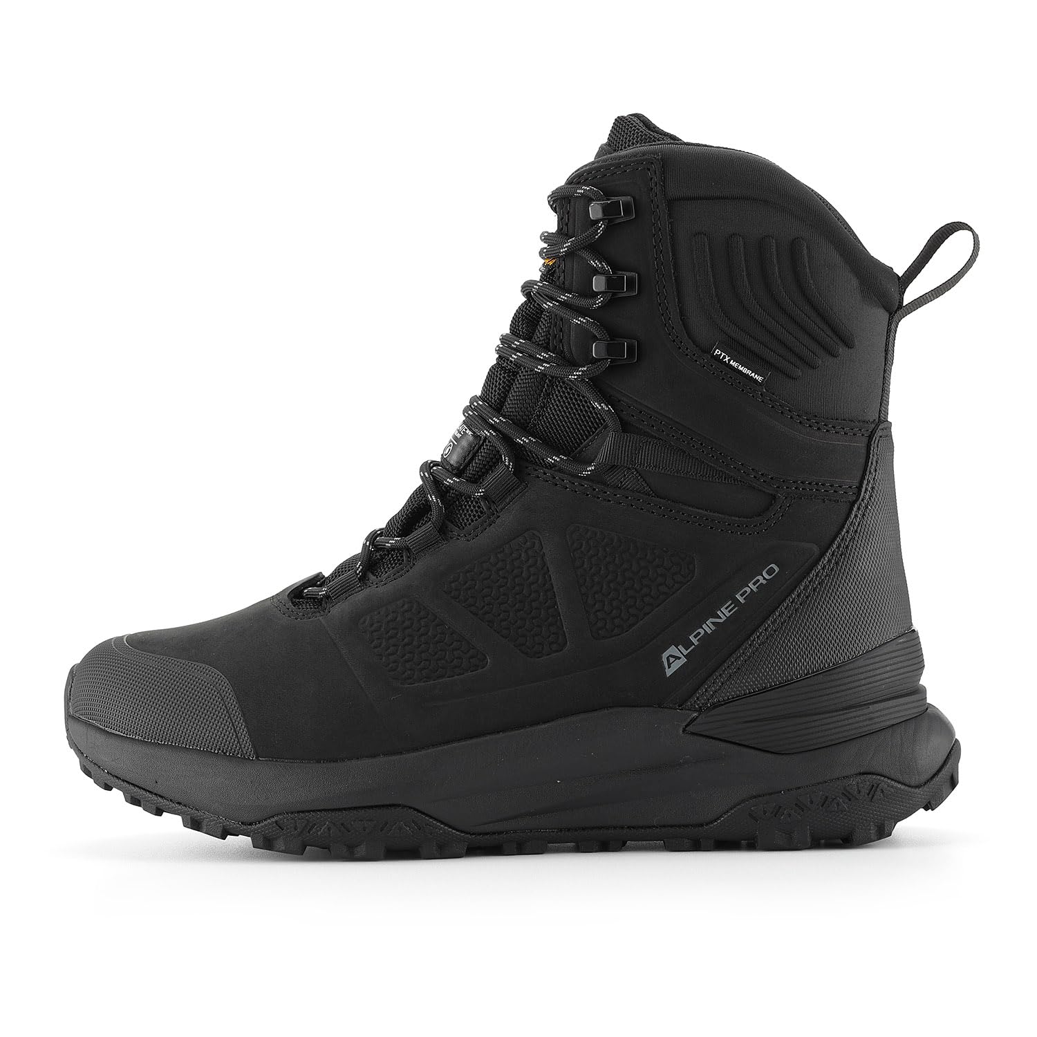 Alpine Pro Nire Bottes d'hiver pour homme en cuir noir Membrane PTX imperméable Isolation chaude Thinsulate Chaussures de randonnée antidérapantes pour la nature, la randonnée et les activités de