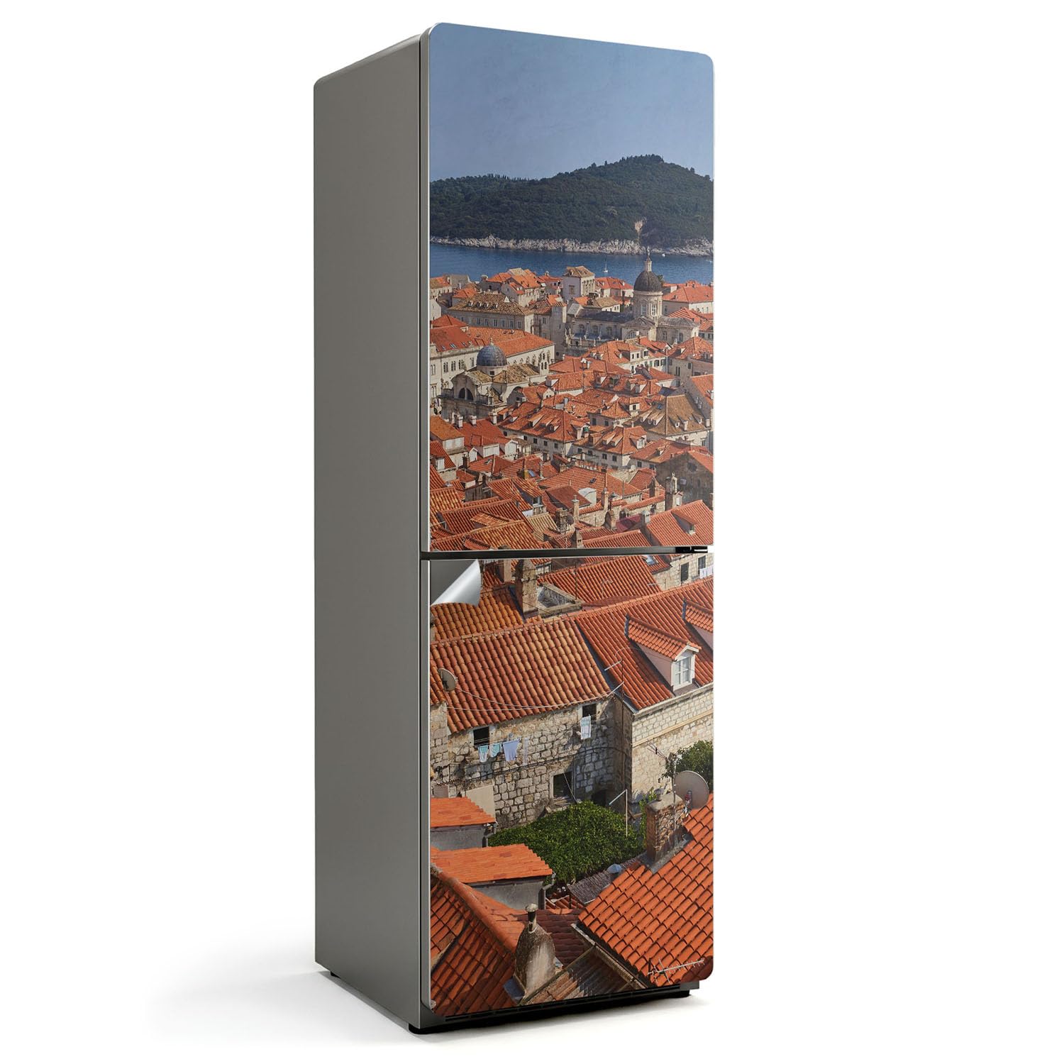 Sticker frigo 60x180 cm couvrant décoration toits de ville balnéaire