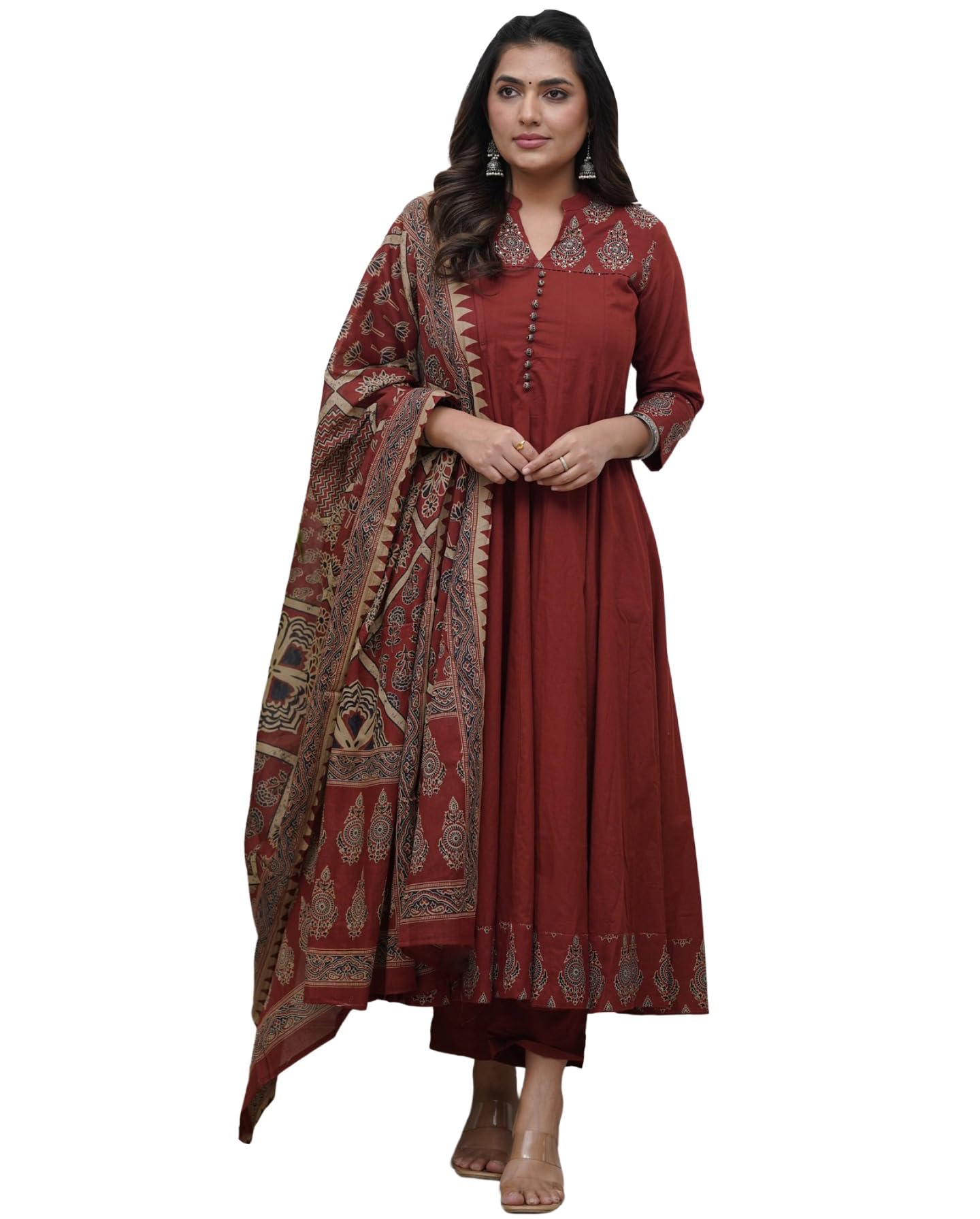 Women's Rayon Viscose Anarkali Printed Kurta Pant with Dupatta