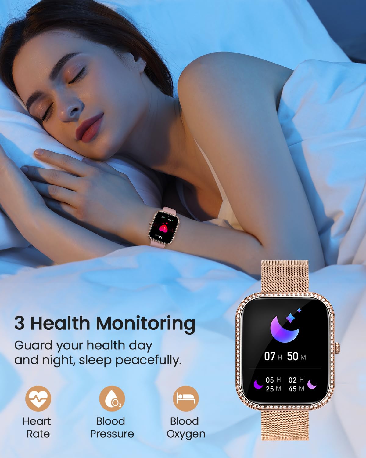 Fitnynxos Smartwatch Donna con Chiamata, 1,75" HD Orologio Smart Watch con 130+ Sport, Cardiofrequenzimetro, SpO2, Sonno, Ciclo Mestruale, Fitness Activity Tracker IP68 Android/iOS Oro, Regalo Donna