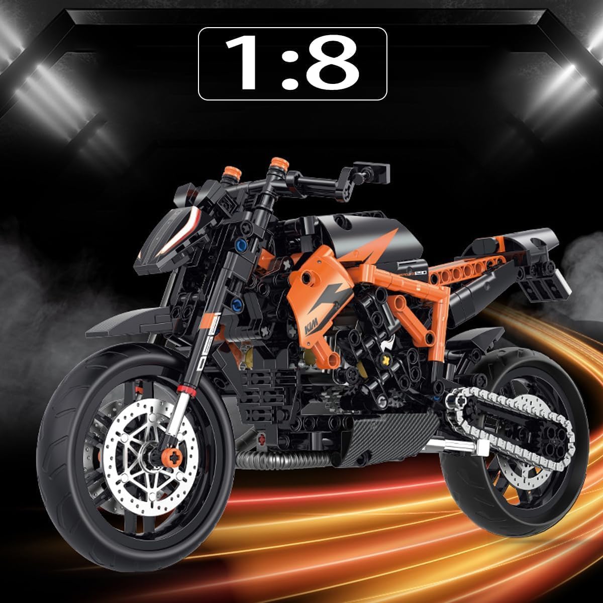 Tirff Technik Motorrad Bausteine für KTM Superduke 1290R, 579 Klemmbausteine 1:8 Technik Rennen Motorrad Geländemotorrad Bausatz Supermotorrad Set Geschenke für Erwachsene