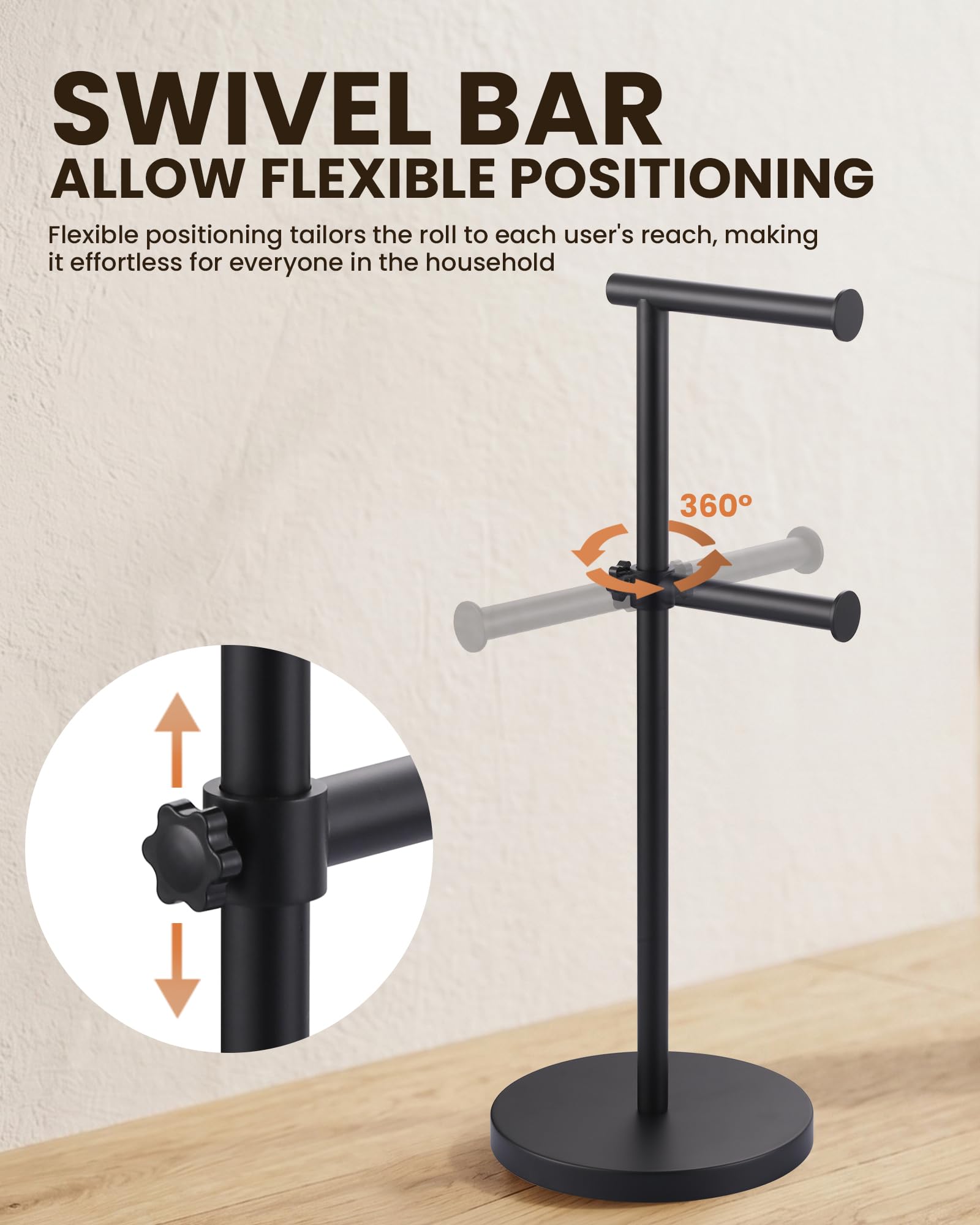 Toilet Paper Holder Stand, Heavy-Duty Stainless Steel Toilet Paper Stand with Weighted Base, Free Standing Floor Tissue Roll Holder for Bathroom, 21" H Matte Black — Amazon image 2