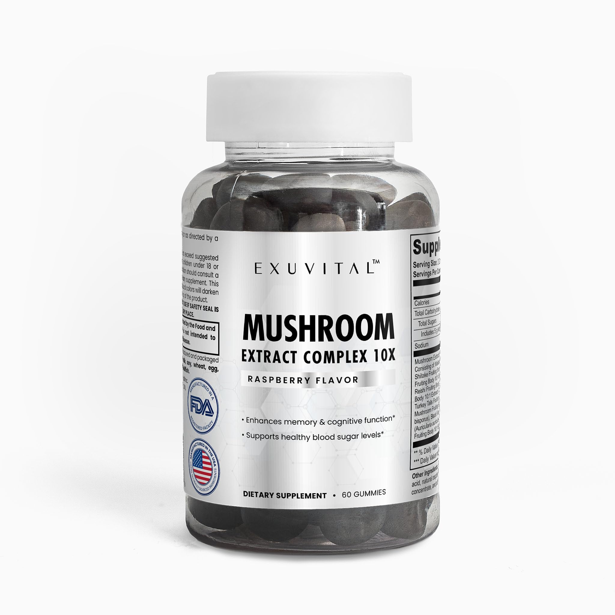 Mushroom Extract Complex Gummy - Supports Immunity Energy Memory and Cognition Vegan - 60 Count