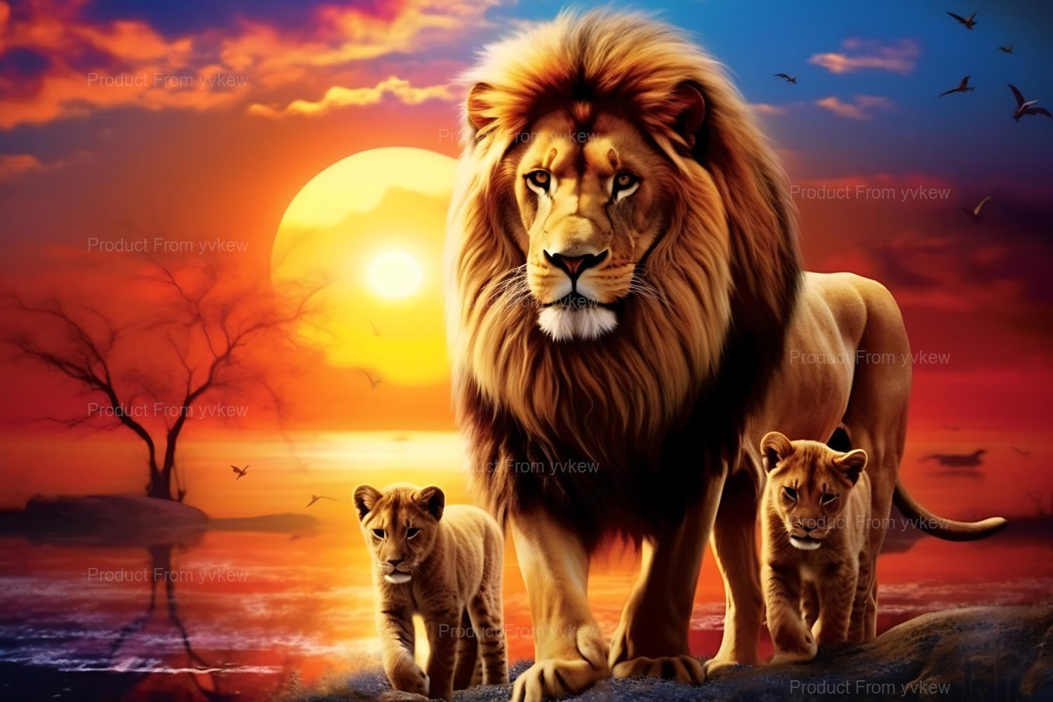 yvkew Lion and Cub Art Diamond Painting Kits for Adults Kids - Animal Lion Diamond Painting, Full Drill Crystal Rhinestone Craft Kits Home Wall Decor 20x24 inch