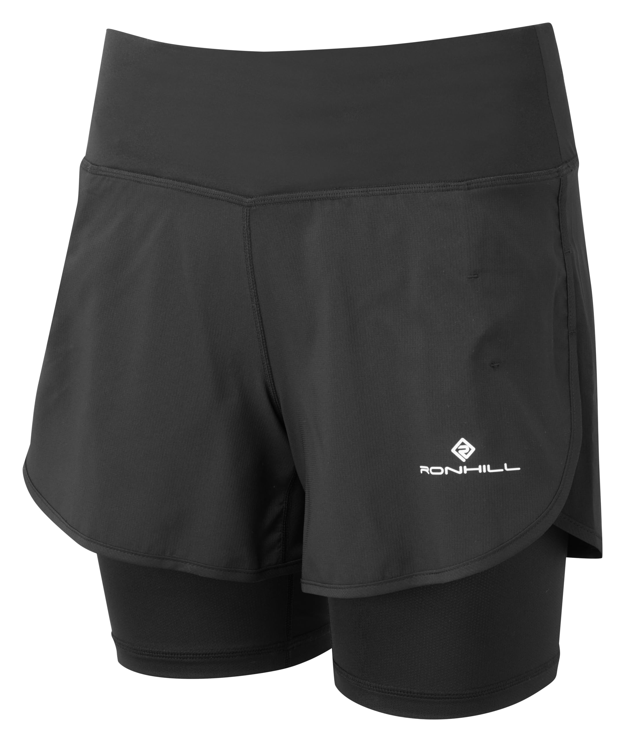 Ronhill Running, Wmn's Tech 4.5" Twin 2in1 Short, All Black, 14