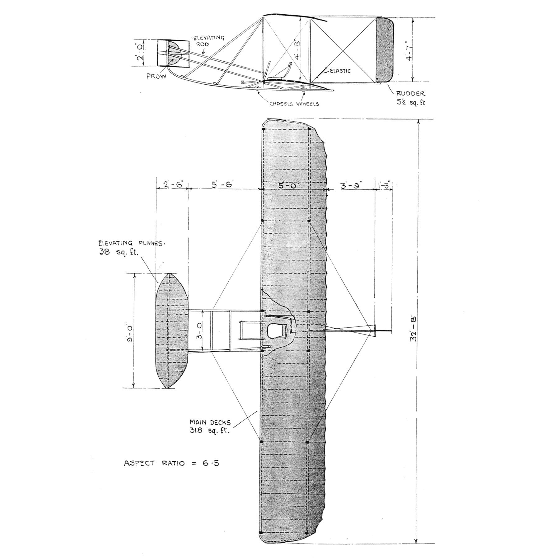 Artery8 Wright Brothers Glider Technical 1909 Drawing Extra Large XL Wall Art Poster Print
