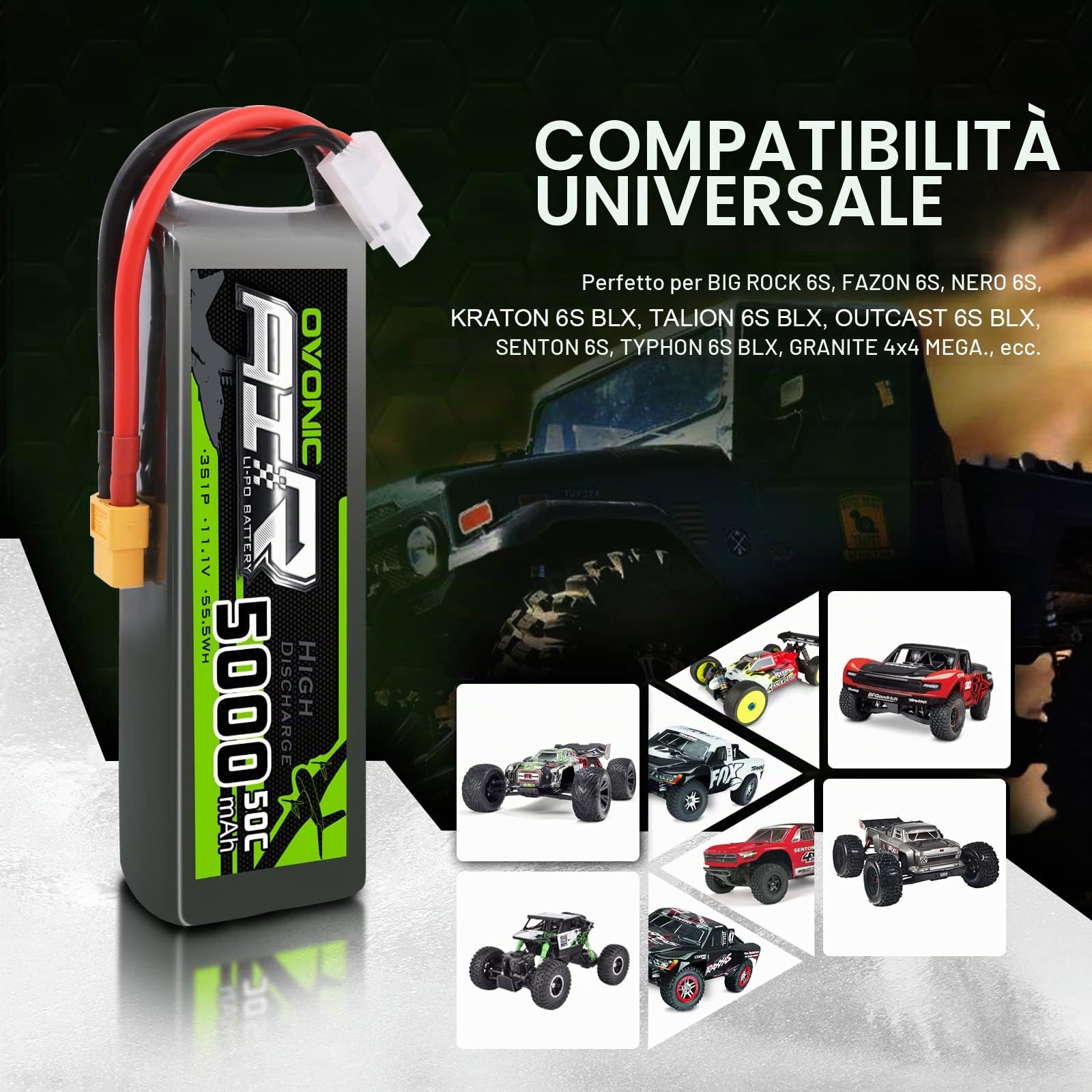 OVONIC 3S Batteria Lipo 50C 5000mAh 11.1V LiPo RC batteria con connettore XT60 per RC Auto Boat Truck Heli Aereo Quadcopter elicottero Multispotore Hobby（2 packs）