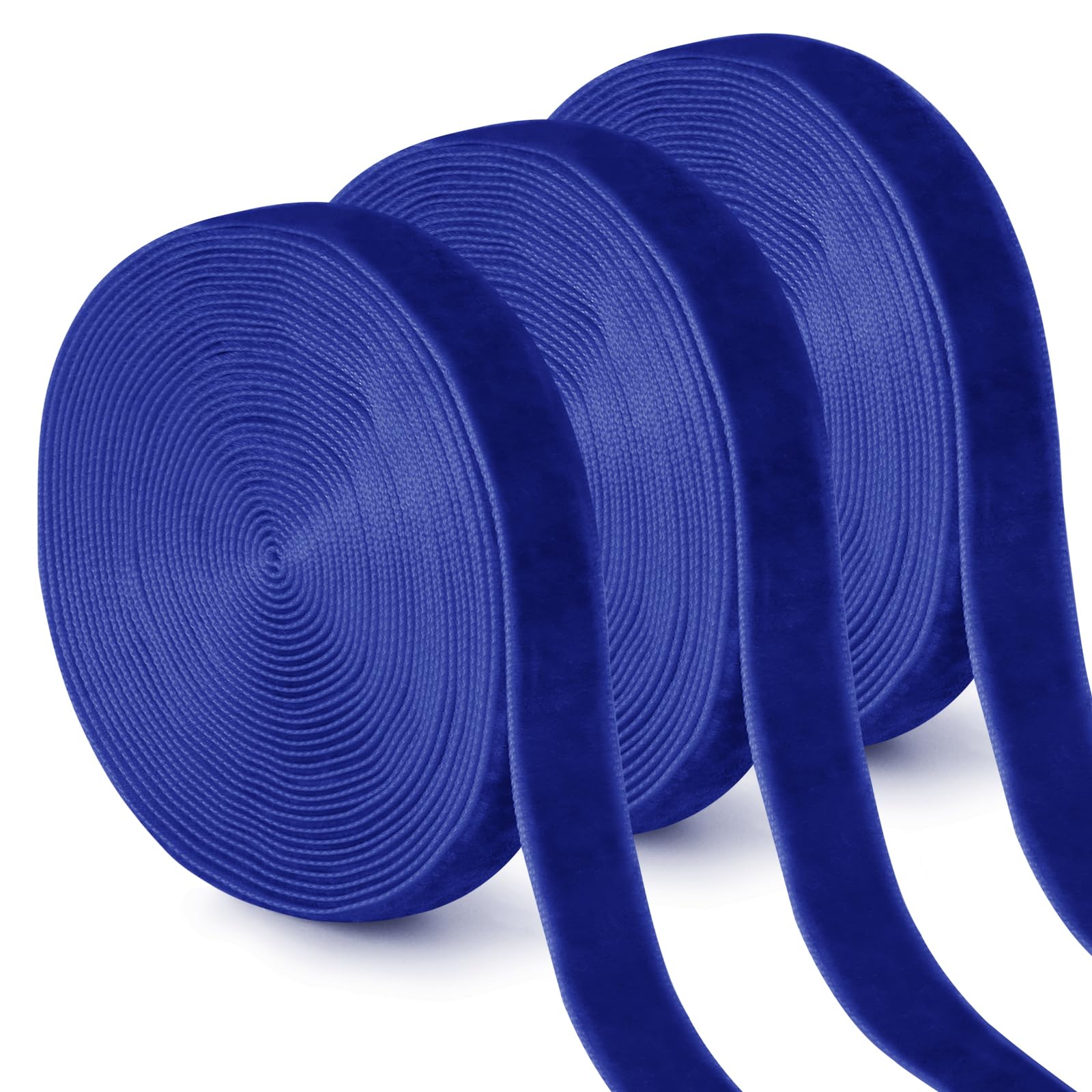 Uiopa 3 Rolls Royal Blue Velvet Ribbon 10mm x 4.5m Single-Sided Velvet Vintage Gift Ribbon Fabric Trim for Gift Wrapping, Wreaths, Flower Bouquets, Home Decor, DIY Crafts