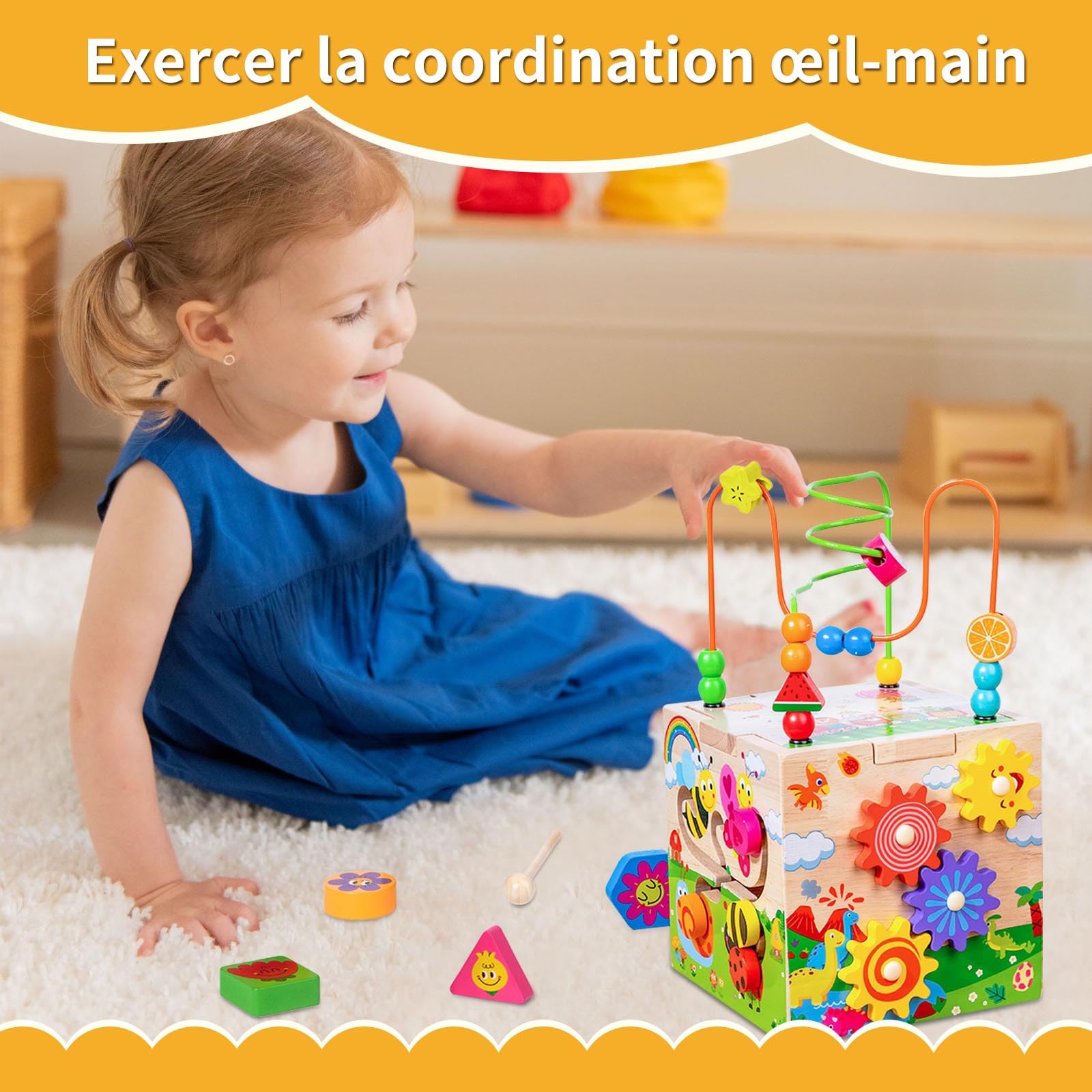 Jouet Montessori 1-3 Ans, Cube Motricité Bébé, Jeux Éducatif 1 an, Motricité Fine, Cadeau Fille Garçon