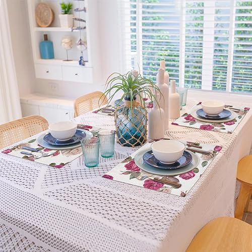 Miniatura 8 de Roses Flower Decor Placemats Set of 4 Table Mats Washable Placemat Waterproof Place Mats for Party Home Dining Table Decor 18x12 in