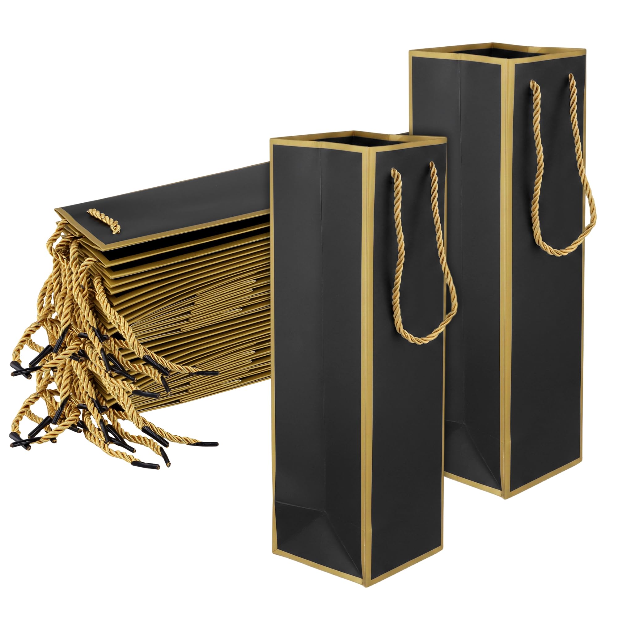 CHEUNGR 20 PCS Wine Bottle Gift Bag, Black and Gold Wine Paper Bag with Handle, 10x10x35cm, Reusable Single Bottle Wine Bags for Party, Wedding, Birthdays, DIY Craft
