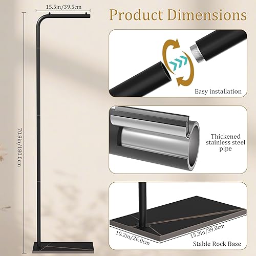 Miniatura 4 de Perchero de metal independiente, perchero estable con base de roca, perchero adecuado para dormitorio, pasillo, oficina, 70.8 pulgadas de alto, negro