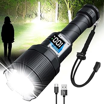 Rechargeable Flashlights High Lumens MAX 150000 Lumen,Super Bright LED Flashlight,High Powered Brightest Flashlight for Emergencies/Camping Gear,Zoomable,Waterproof,5 Modes,USB Handheld Flash Light