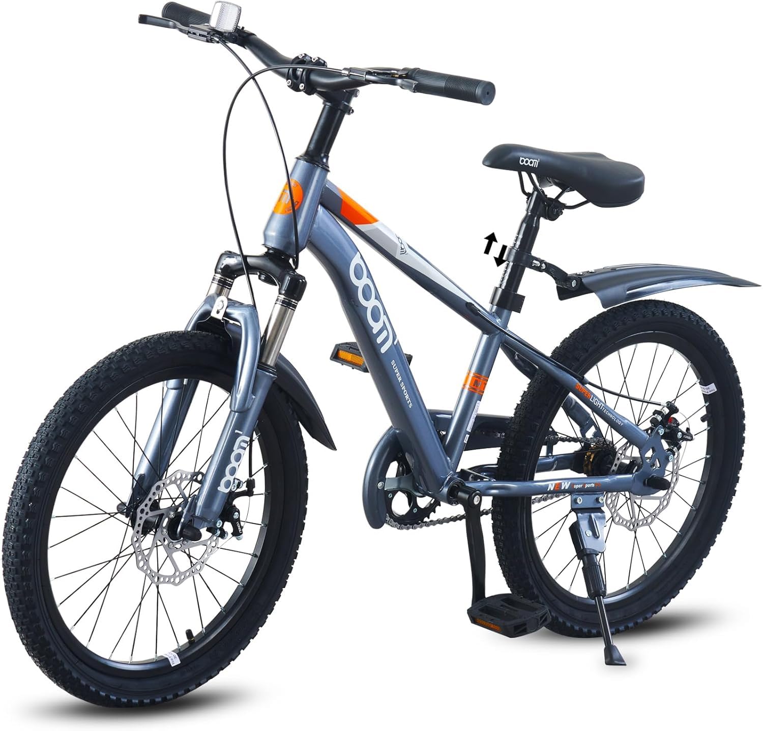 LSBIKE 18 20 22Inch Mountain Kid Bike Children Bicycle for 5-13 Years Boys & Girls, Kid bikes Bicycle with Front and Rear Disc Brakes, Mudguards and Front Shock Absorber, Reflector (Grey, 22inch)