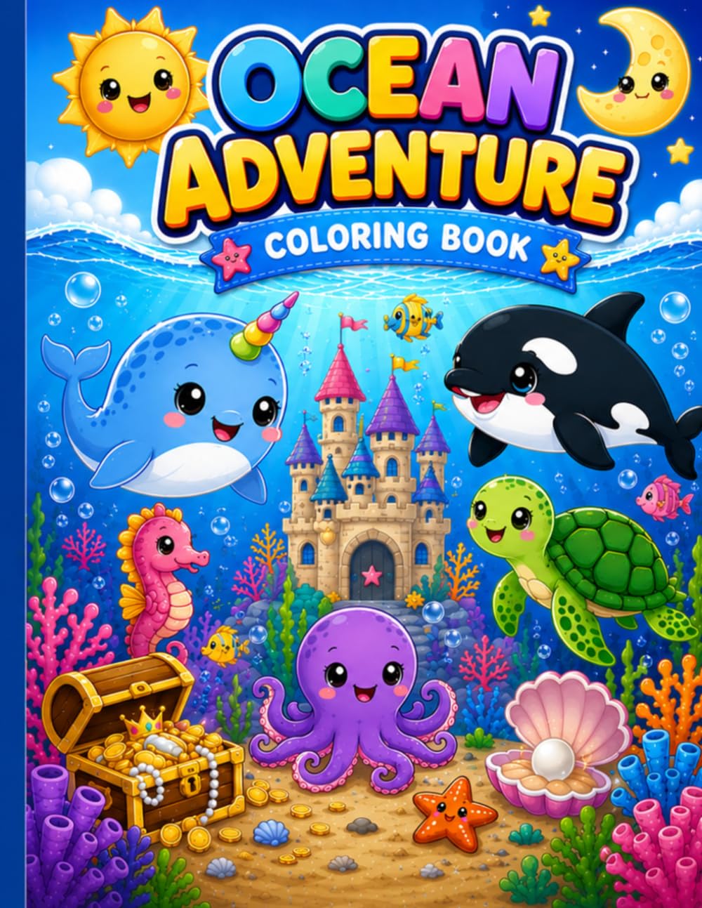 Ocean Adventure Coloring Book: Underwater World of Sharks, Sea Creatures & Hidden Treasures – Fun Coloring Pages for Kids Ages 4-8, for girls and boys