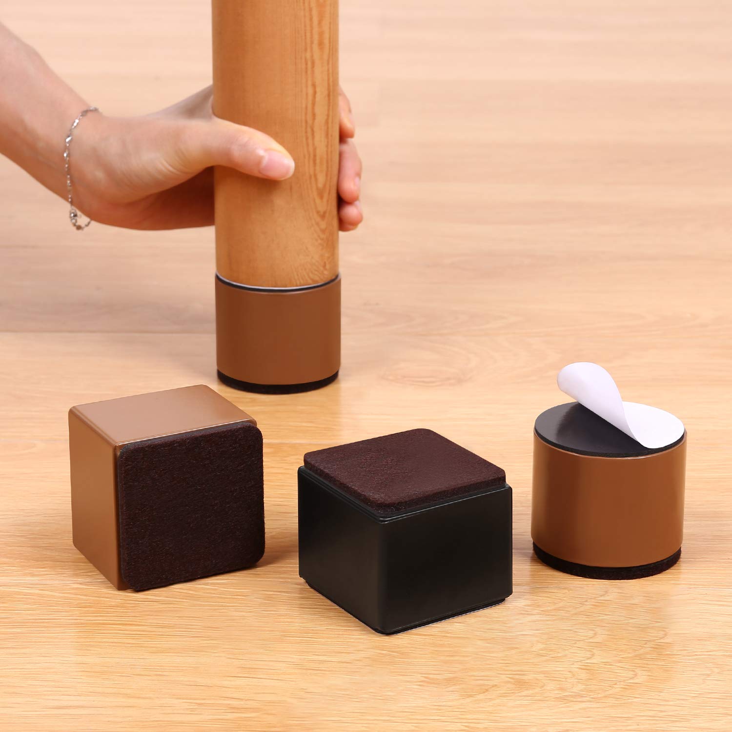 AIRUJIA Podpórka do mebli ze stali węglowej 5 cm, Średnica 6 cm, Samoprzylepna, Solidna podpórka do mebli, Dodaje 5 cm wysokości do łóżek, sof i szaf, Kwadratowa czarna