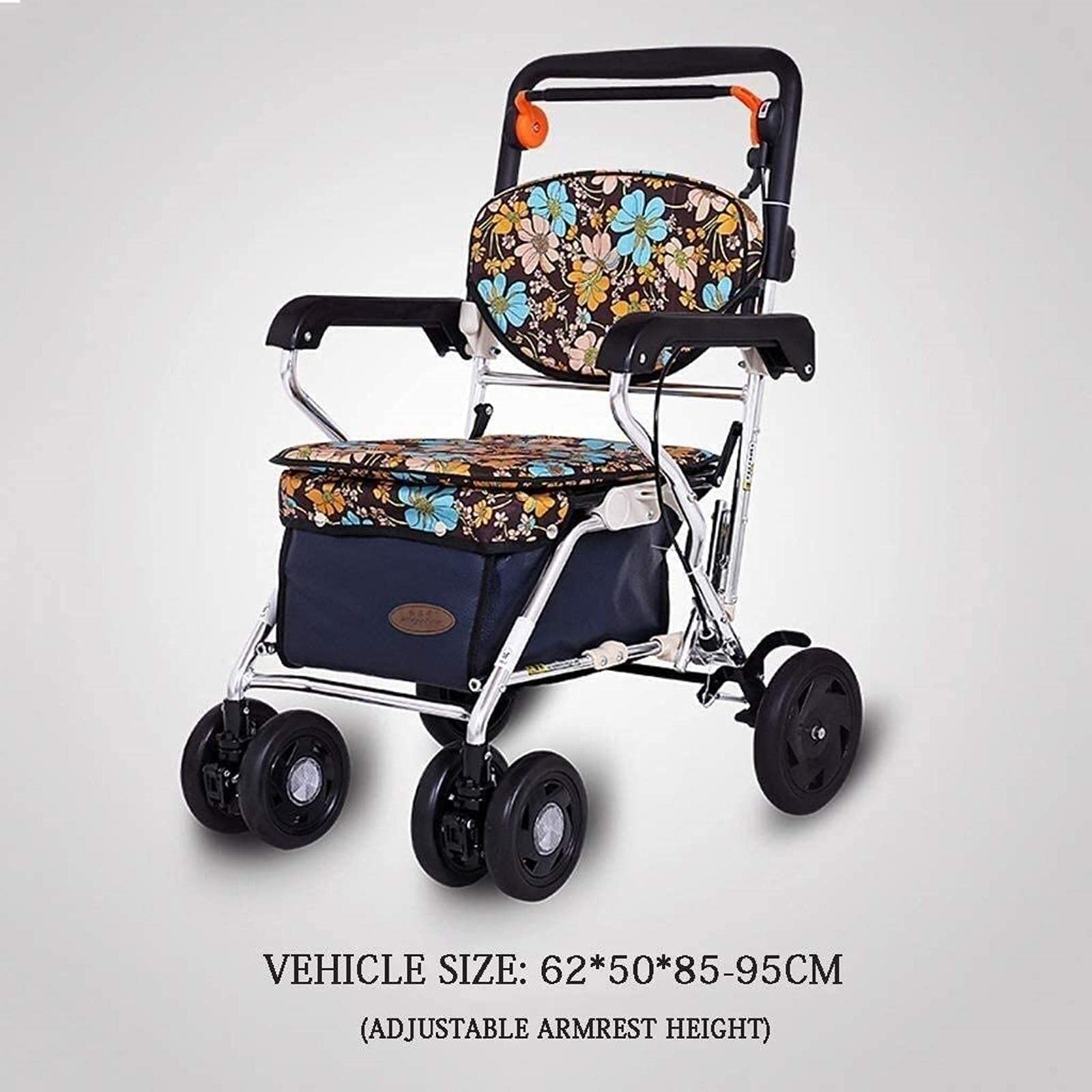 Rollator Walker Rama do chodzenia Standardowy chodzik Rollator 4 koła Rollator do chodzenia, składana pomoc w chodzeniu, siedzisko z regulacją wysokości Chodzik dla osób starszych Tęsknota za