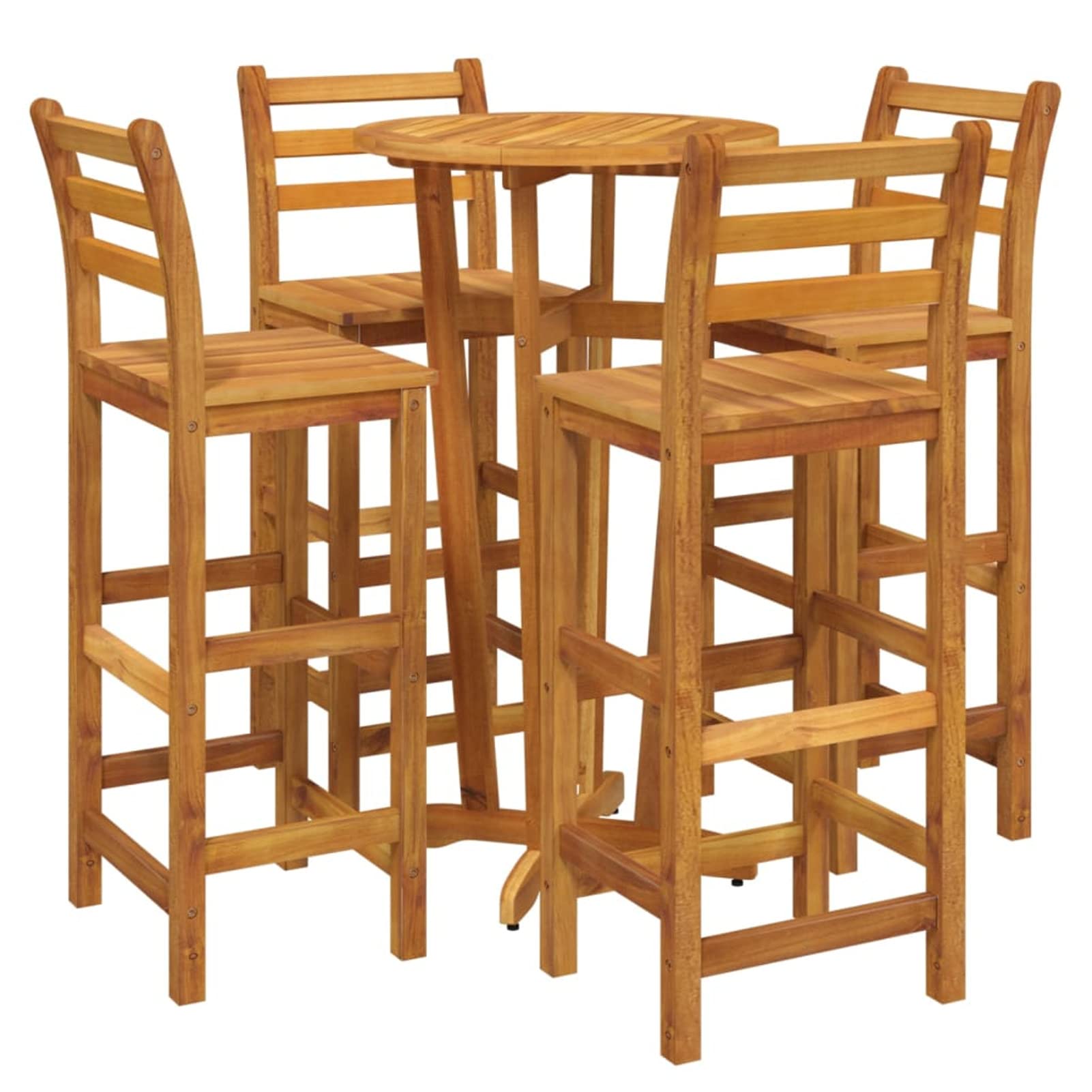 Homgoday Mesa y taburetes Altos de jardín 5 pzas Madera Maciza Acacia, Set de Mesa Alta y Taburetes Desayuno Muebles Bar Comedor Cocina Mobiliario Hogar Patio Restaurante Tipo1