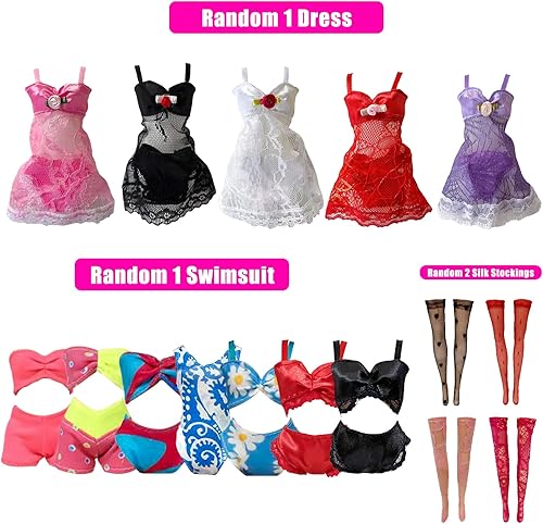 Miniatura 6 de 16 piezas de ropa y accesorios para muñecas de 11.5 pulgadas, 2 vestidos elegantes al azar, 3 tops, 3 pantalones, 3 vestidos de noche, 1 vestido de