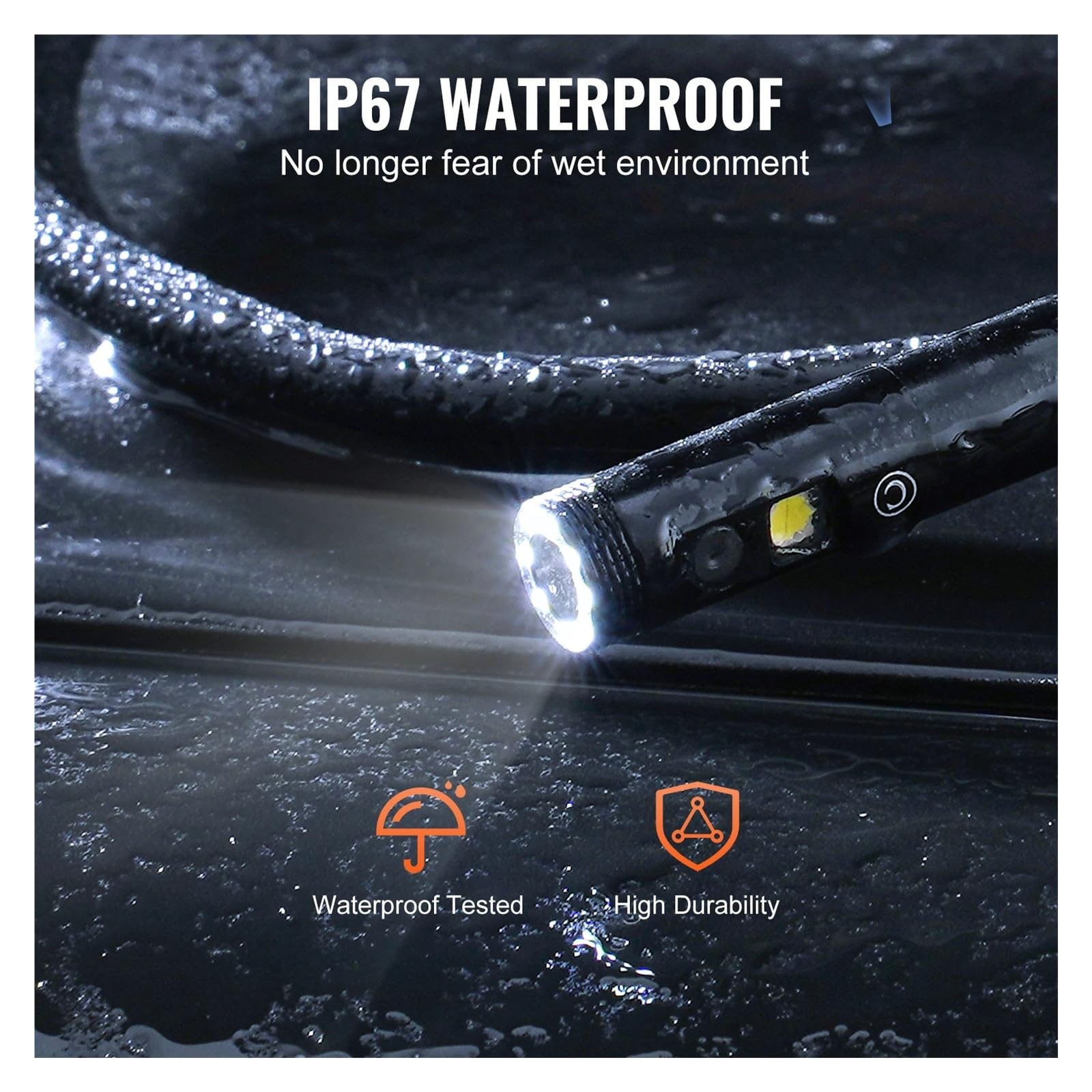 Telecamera for endoscopio, periscopio a doppia lente, telecamera di ispezione con schermo da 4,3" 1080P con luci a LED IP67 impermeabile for auto per fognature/tubazioni/automotive(15m Cable)