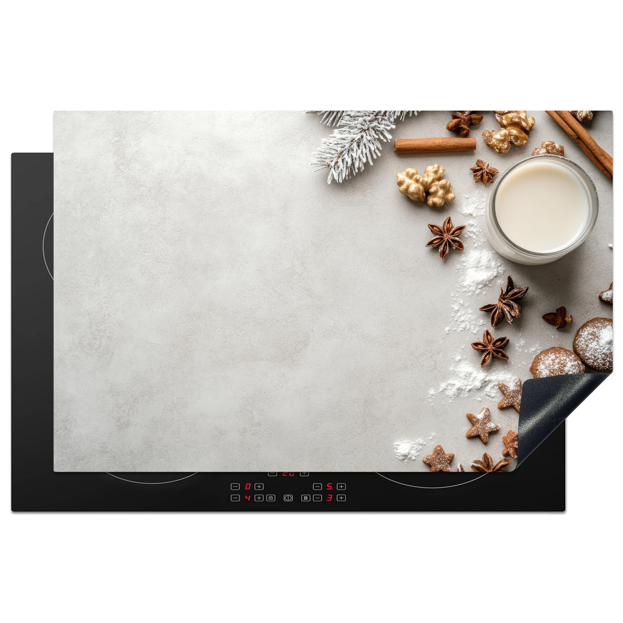 KitchenYeah© Induction Hob Protector Mat 20.5"x31.9" / 81.2x52 cm Cooker Top Protectors Cover Ceramic Covers Electric Hobs Vinyl Herbs - Winter - Milk - Concrete