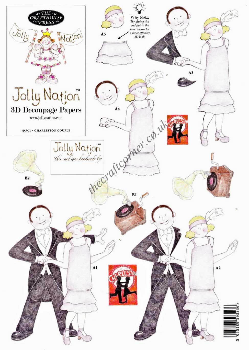 Ecstasy Crafts Jolly Nation - Charleston Couple Die Cut 3D Decoupage Sheet
