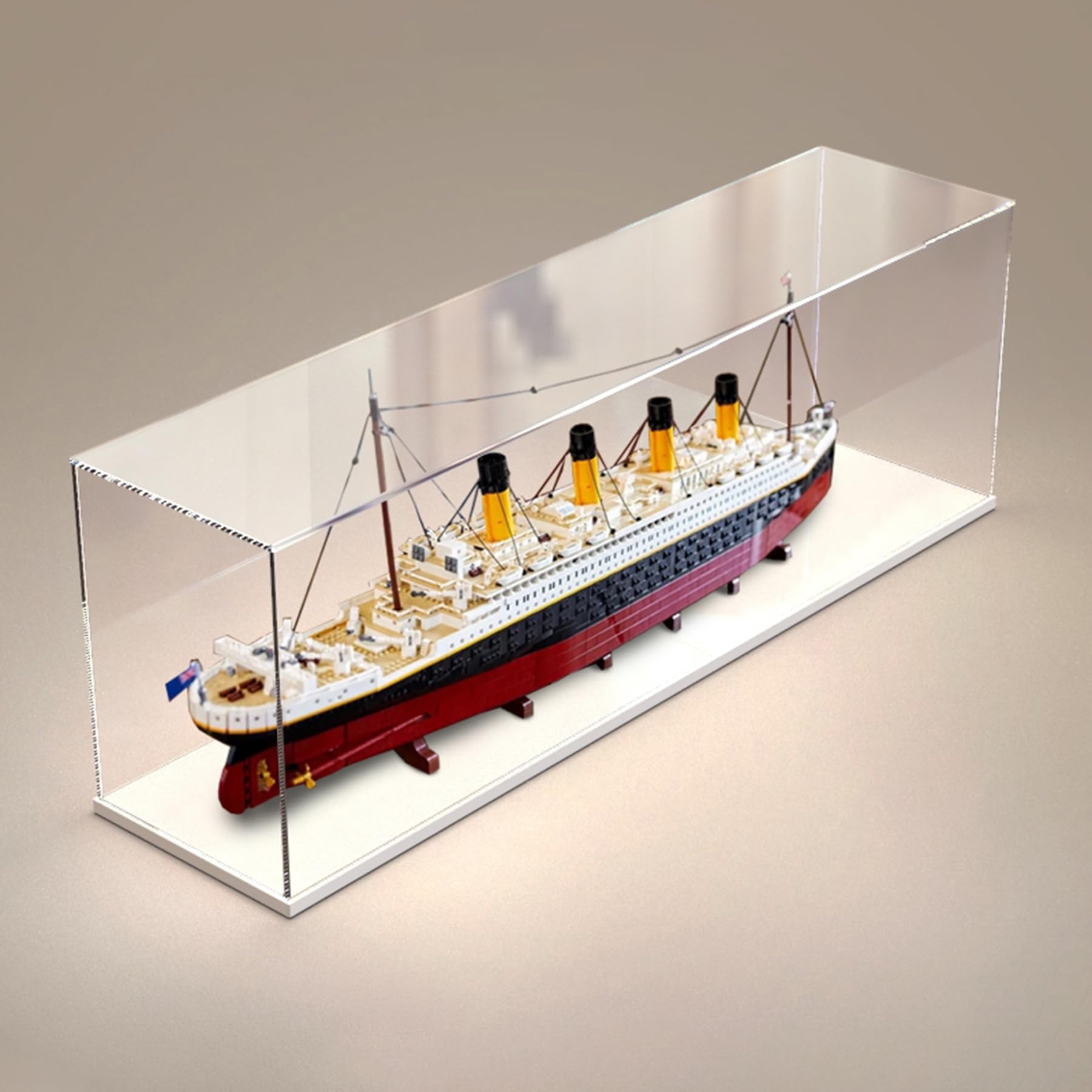 XNSHENGXAN Applicable to Lego 10294 Titanic 3MM Acrylic Display Box(55.1×7.8×19.6in), Display Cases for Collectibles, Sturdy Protection for Your Collectible,White Base