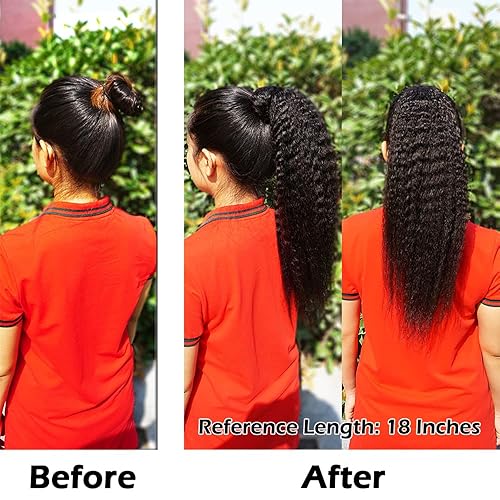 Miniatura 10 de Adette Colas de caballo rizadas de 22 pulgadas, extensiones de cabello humano con cordón, extensiones de cabello rizado con clip en cola de caballo,