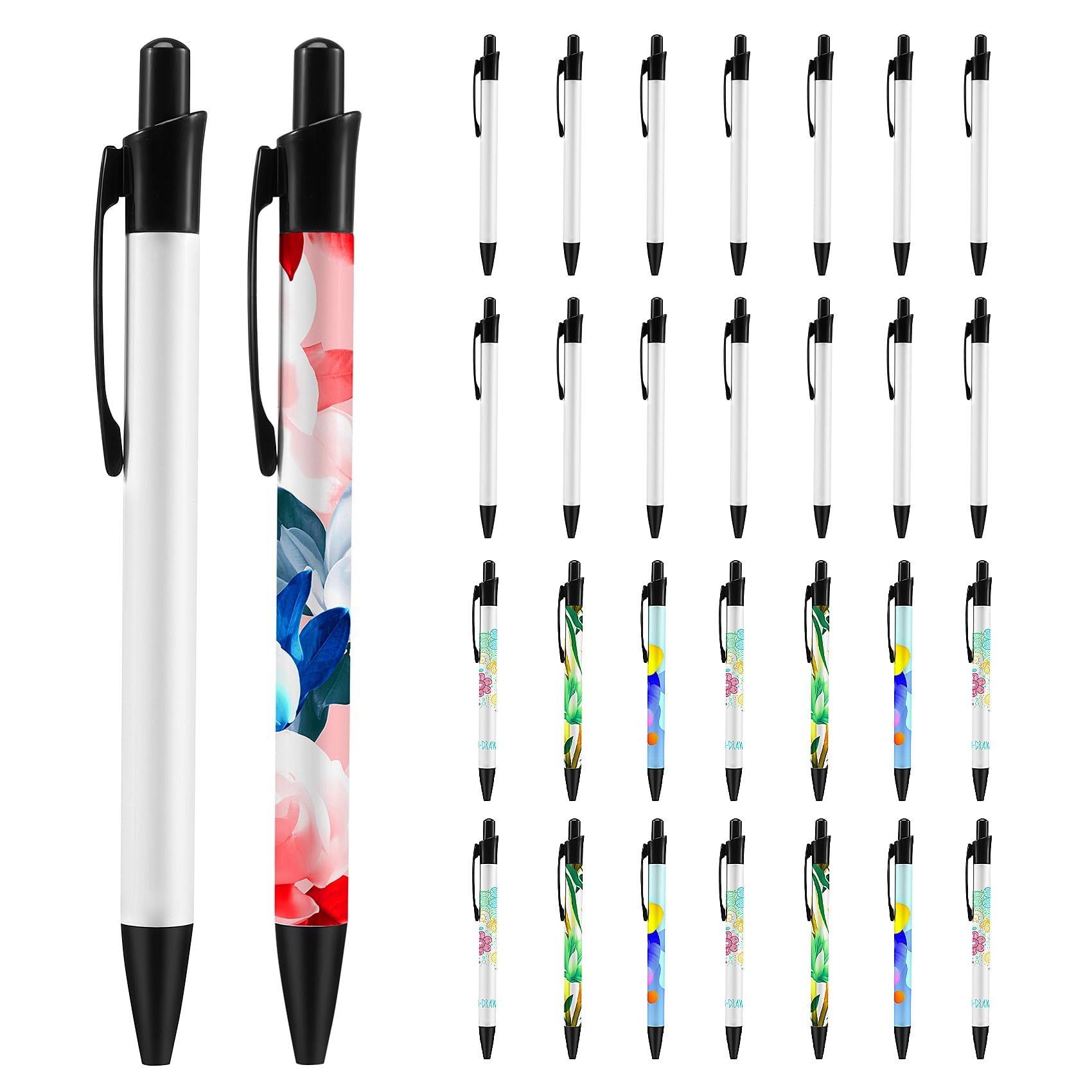 Yoiimiya 30 Pack Sublimation Pens Blank With Shrink Wrap, Heat Transfer Ballpoint Pen with Aluminum Customized Clip