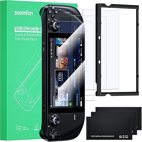 3 Pack Screen Protector Compatible with Steam Deck, Ultra HD Glass Protector Anti-blue light 9H Hardness Easy to Install with Guiding Frame Scratch