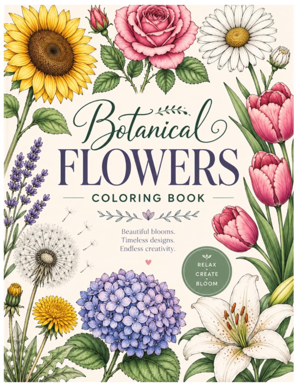 Botanical Flowers Coloring Book for Adults & Teens