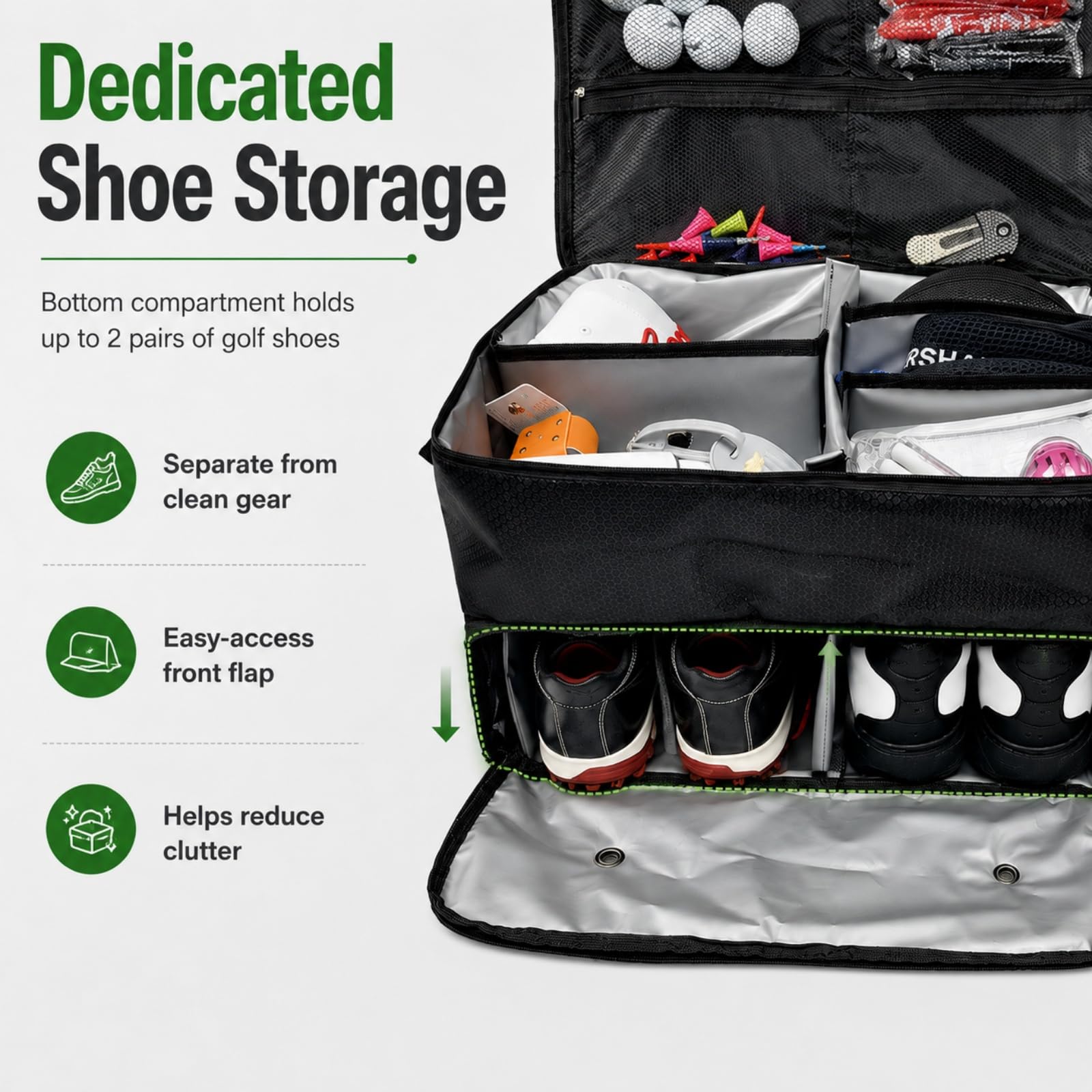 Hixingo Borsa Porta Scarpe da Golf Impermeabile e Traspirante, Sacca Porta Scarpe Sportive per Uomo e Donna, Custodia da Viaggio per Calzature da Golf (Grigio scuro,46x24x36cm)