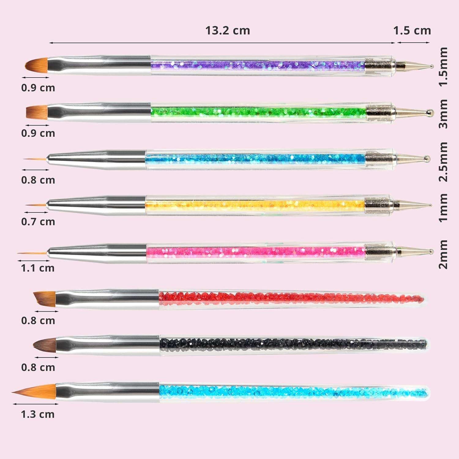 8 Pinceles para Uñas Dobles + 1 Cepillo de Espuma, Herramientas Profesionales de Manicura, Ideales para Uñas Semipermanentes, Gel de Uñas y Pintura Creativa — view 2