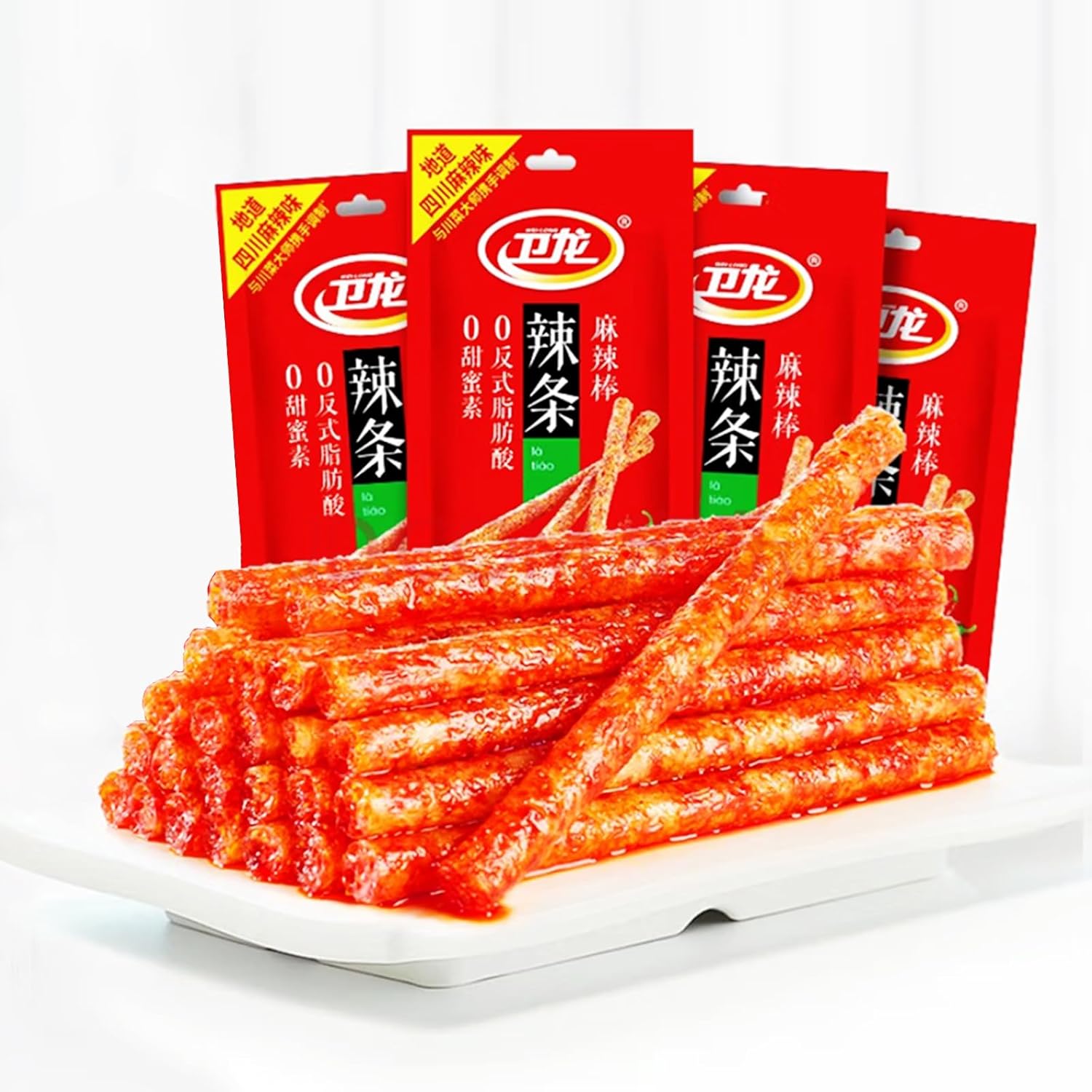 Spicy Strips - Latiao de gluten picante, comida china especial casual, hecha de trigochileespecias, bajo en azúcar y bajas en calorías, mejor vegano, 2.75 oz (paquete de 4) Colombia