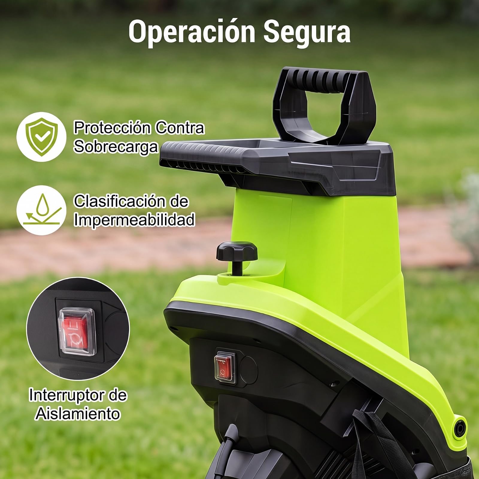 COSTWAY 2500W Trituradora de Ramas con Ruedas, 50 L, Ø 45 mm (Verde) | Biotrituradora Eléctrica,Relación de Reducción 21:1, Paleta de Empuje para Jardín