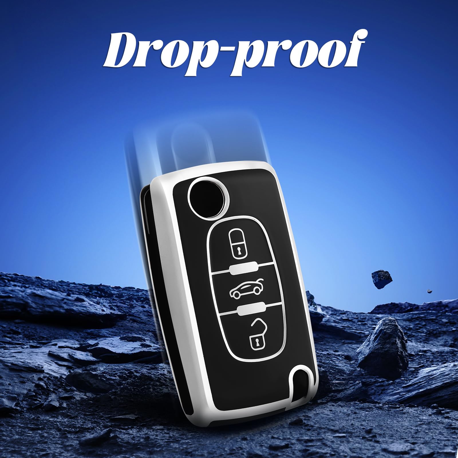 OFF WE GO Coque de clé de voiture avec télécommande Peugeot 107 207 307 407 607 208 308 408 Citroën C2 C3 C4 C5 C6 C8 C-Triomphe C-Quatre XSARA