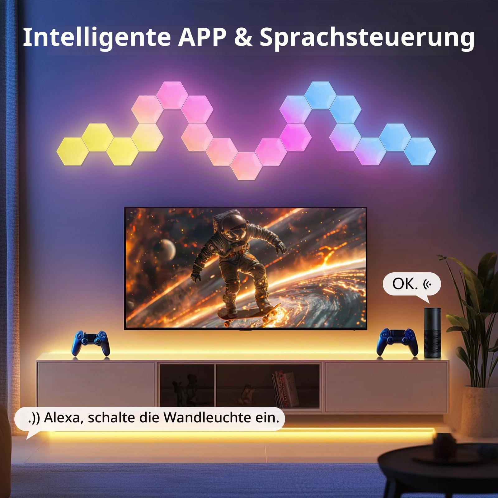 Hexagon LED Gaming Panel 10 PCS, LED Smart Wandleuchte mit RGB-IC, Musik-Synchronisation, App Steuerung, Wandbeleuchtung für Zimmer und Gaming Setup