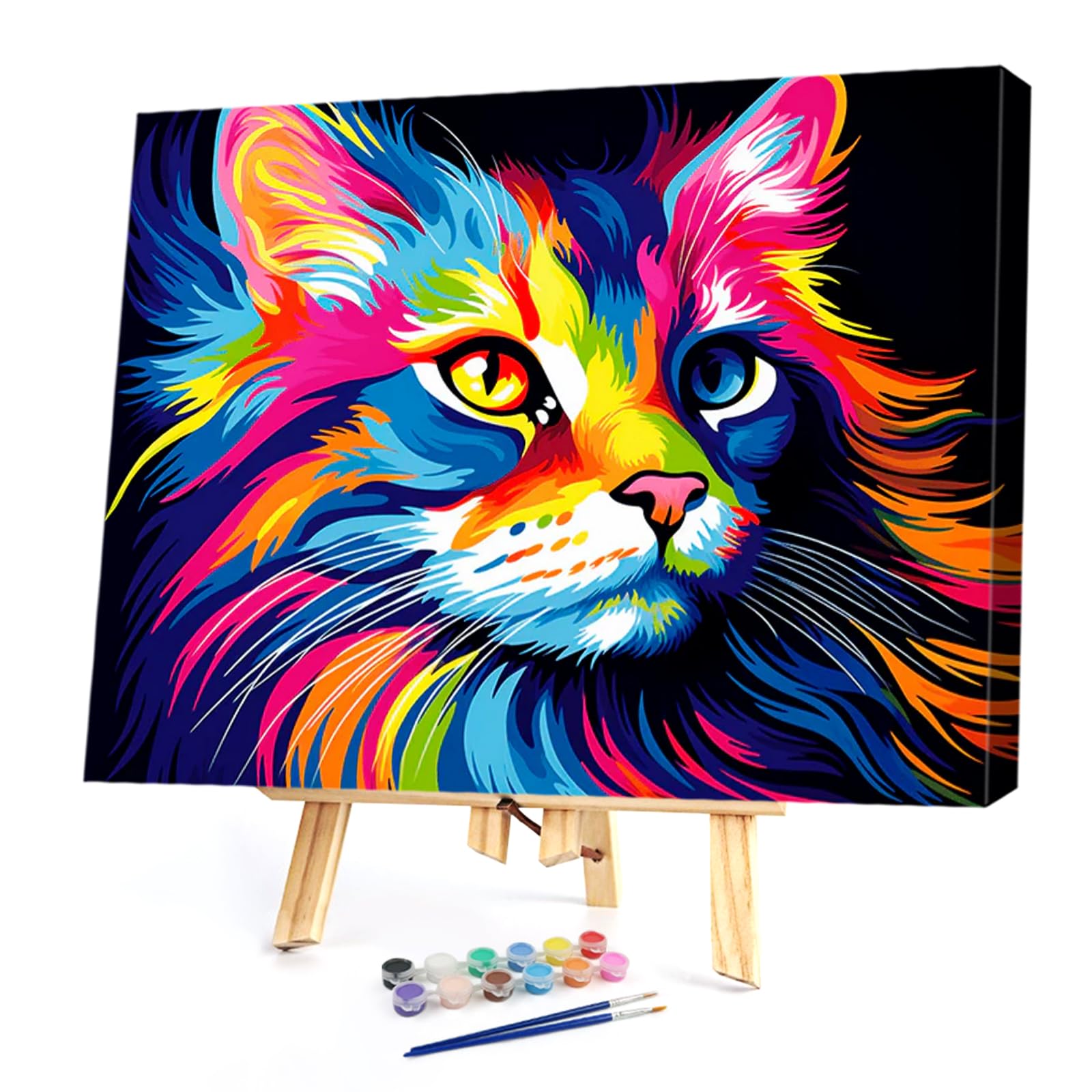 Poetrydraw Neon Cat Diy Paint By Numbers Kit On Canvas 40X30cm With Frame Oil Easy Painting By Numbers For Beginners Adults Gift Home Wall Decor (Neon Cat)