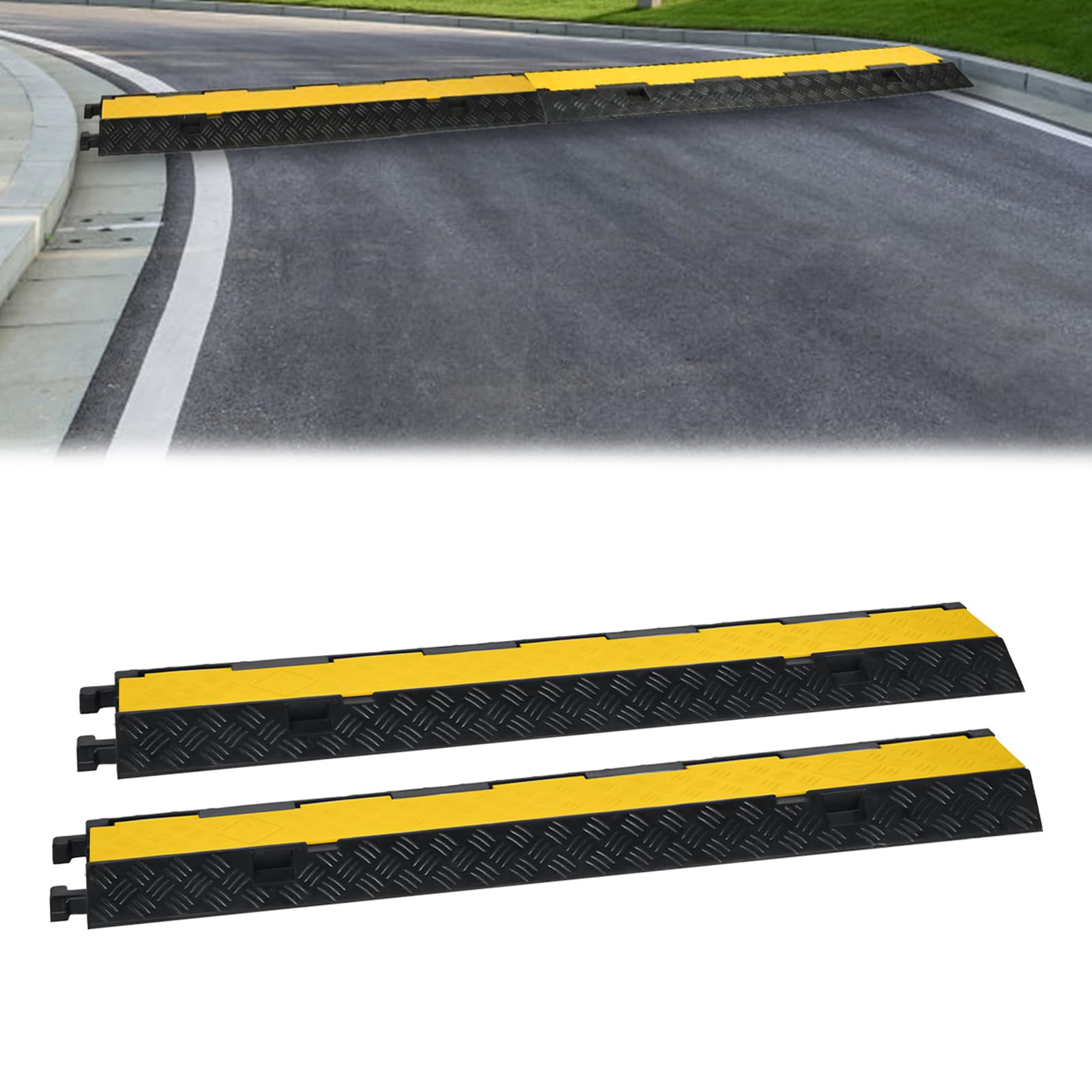 Ponte per cavi, 2 canalina per cavi, con design modulare, in gomma, 100 x 24 x 5 cm, protezione contro le sovratensioni per cavi, per ufficio, officina, magazzino, esterno