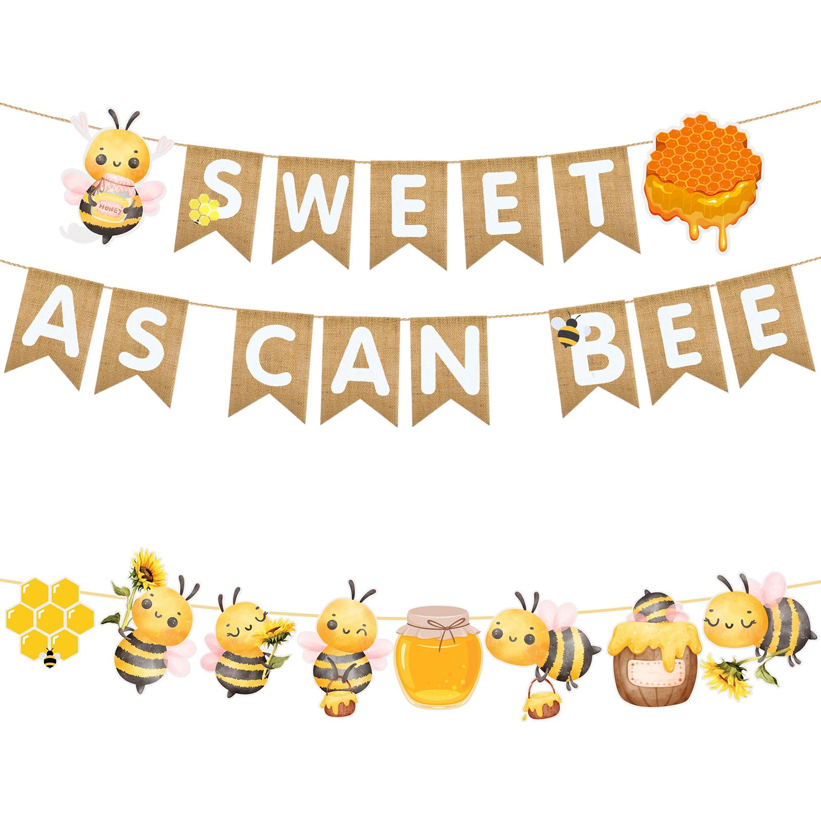 Sweet as Can Bee Baby Shower Banner Burlap Decorations Honey Bee Baby Shower Party Garland Decorations for Boy Girl Gender Reveal Wedding Birthday Party Decor