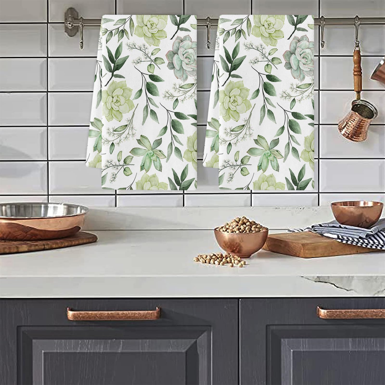 Strofinacci Cucina Foglie Di Pianta Verde Canovacci Cucina Assorbente Microfibra Morbido e Lavabile Asciugamani Cucina Decorativi per Bagno Ristorante 4 Pezzi (40x60 cm)